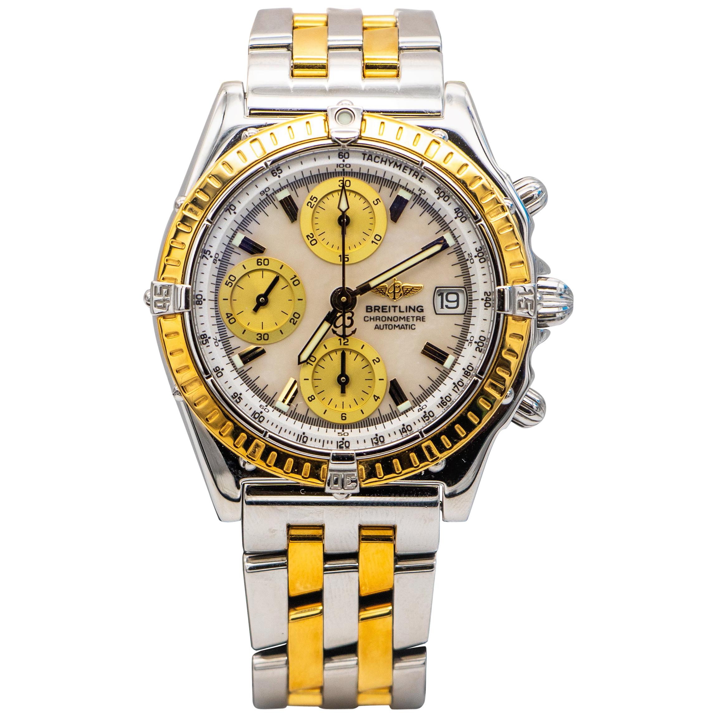 Breitling Chronomat Evolution Stainless Steel Yellow Gold Watch MOP Dial