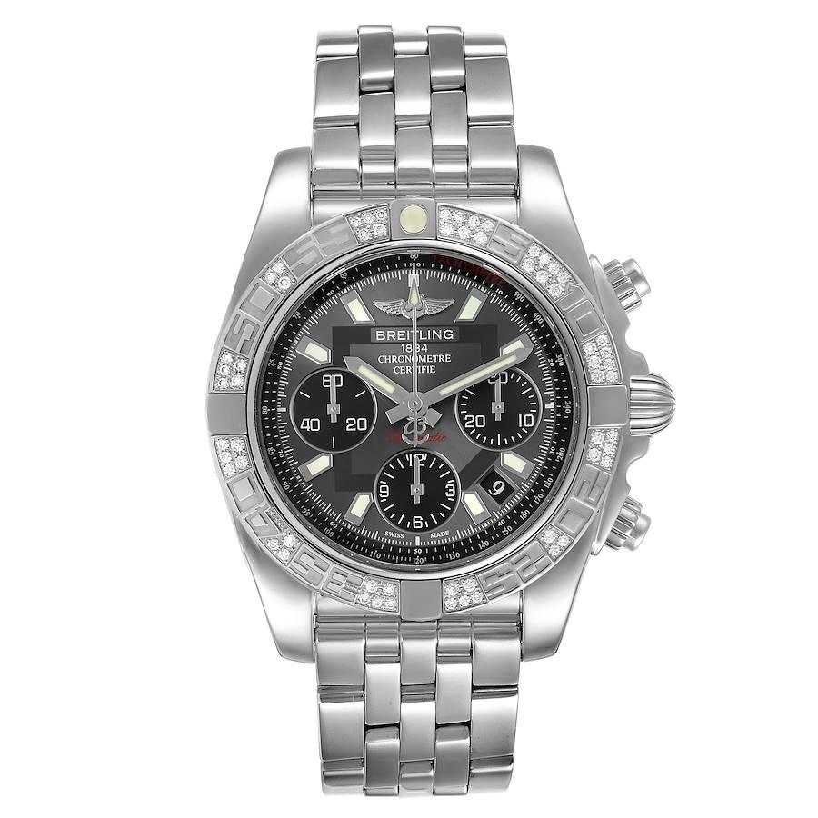 Breitling Chronomat Evolution Steel Diamond Mens Watch AB0140 Box Papers. Automatic self-winding officially certified chronometer movement. Chronograph function. Stainless steel case 41.0 mm in diameter. Original Breitling factory diamond