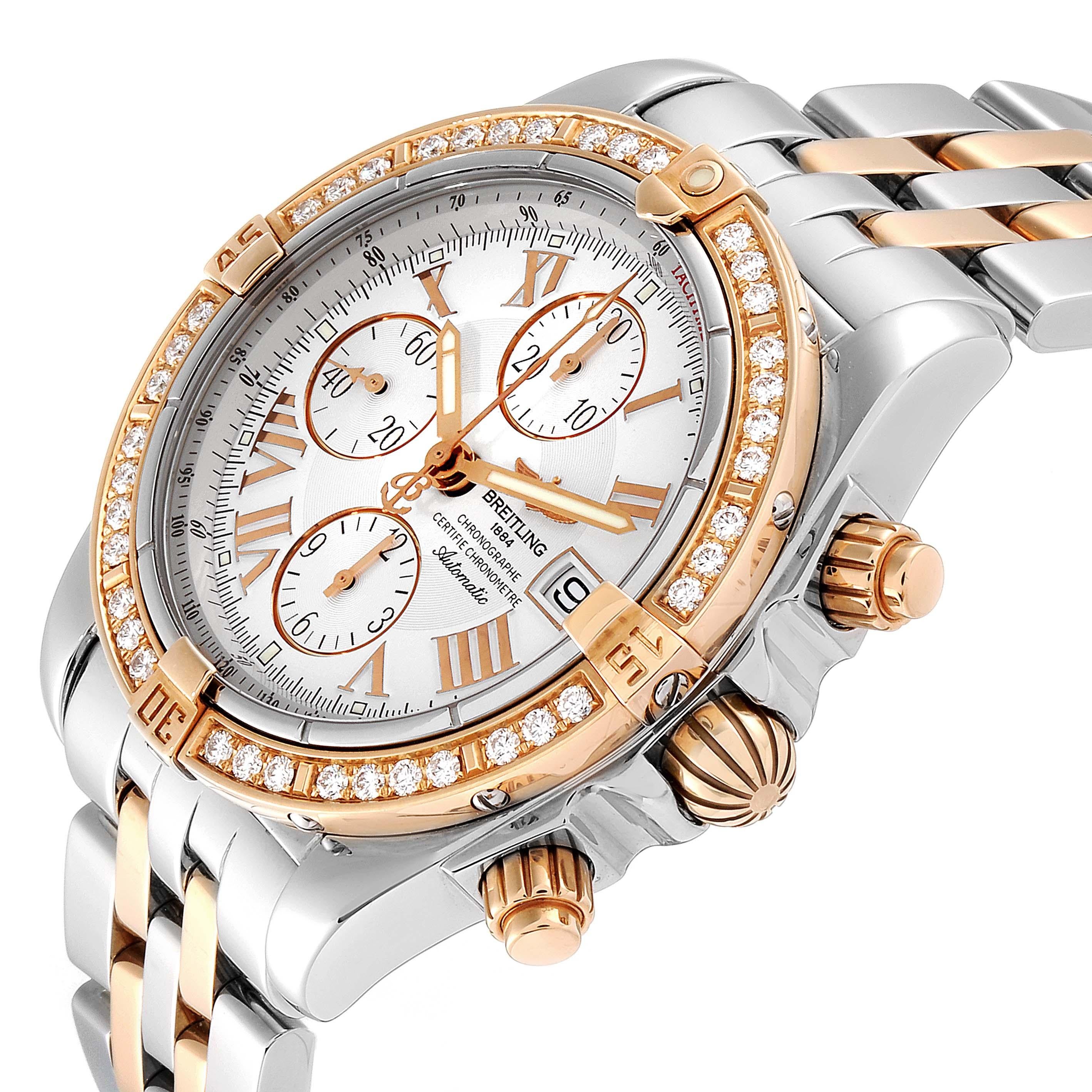 Breitling Chronomat Evolution Steel Rose Gold Diamond Watch C13356 In Excellent Condition For Sale In Atlanta, GA
