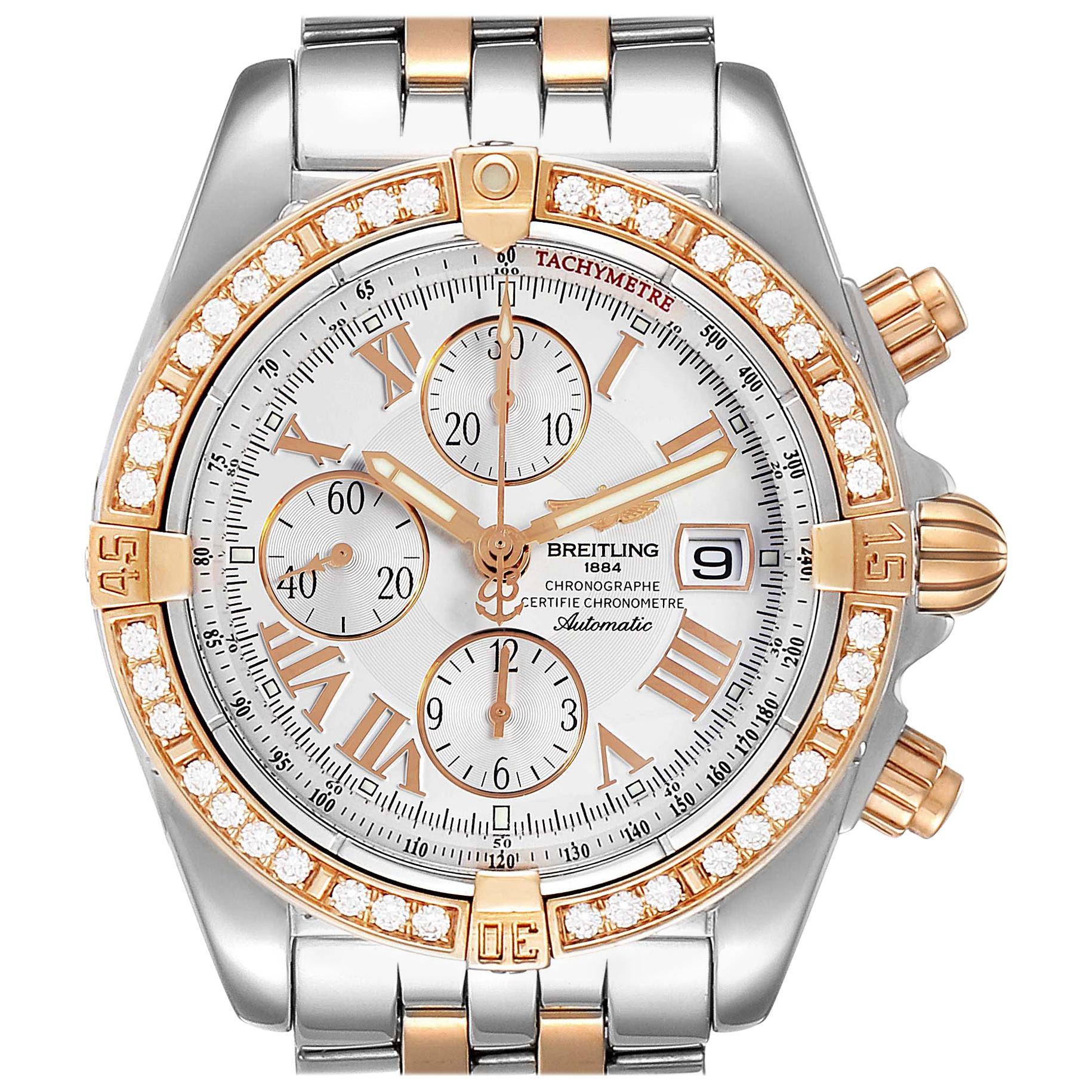 Breitling Chronomat Evolution Steel Rose Gold Diamond Watch C13356 For Sale