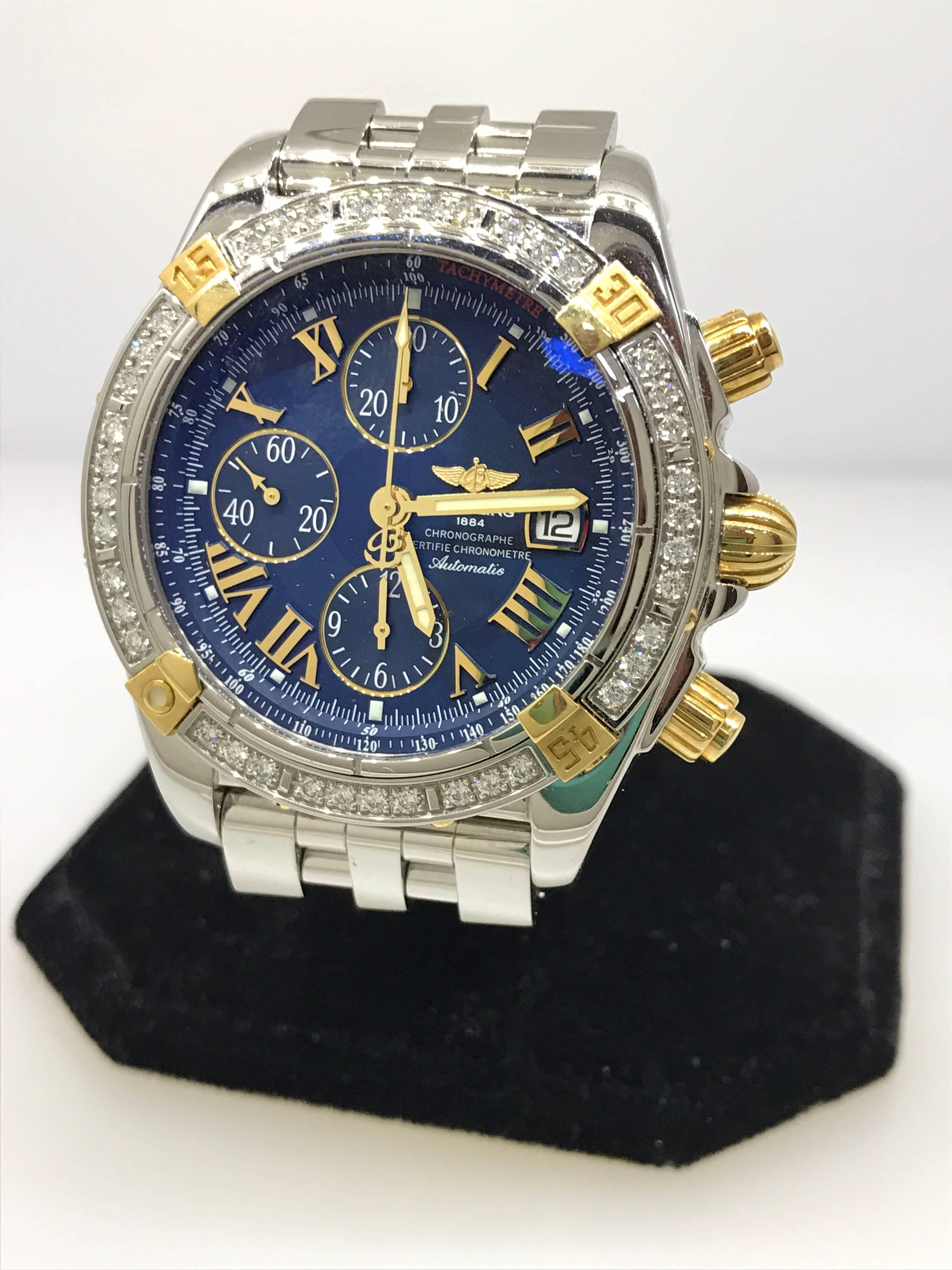 Breitling Chronomat Evolution Two-Tone Diamond Bezel Chronograph Men's Watch 1