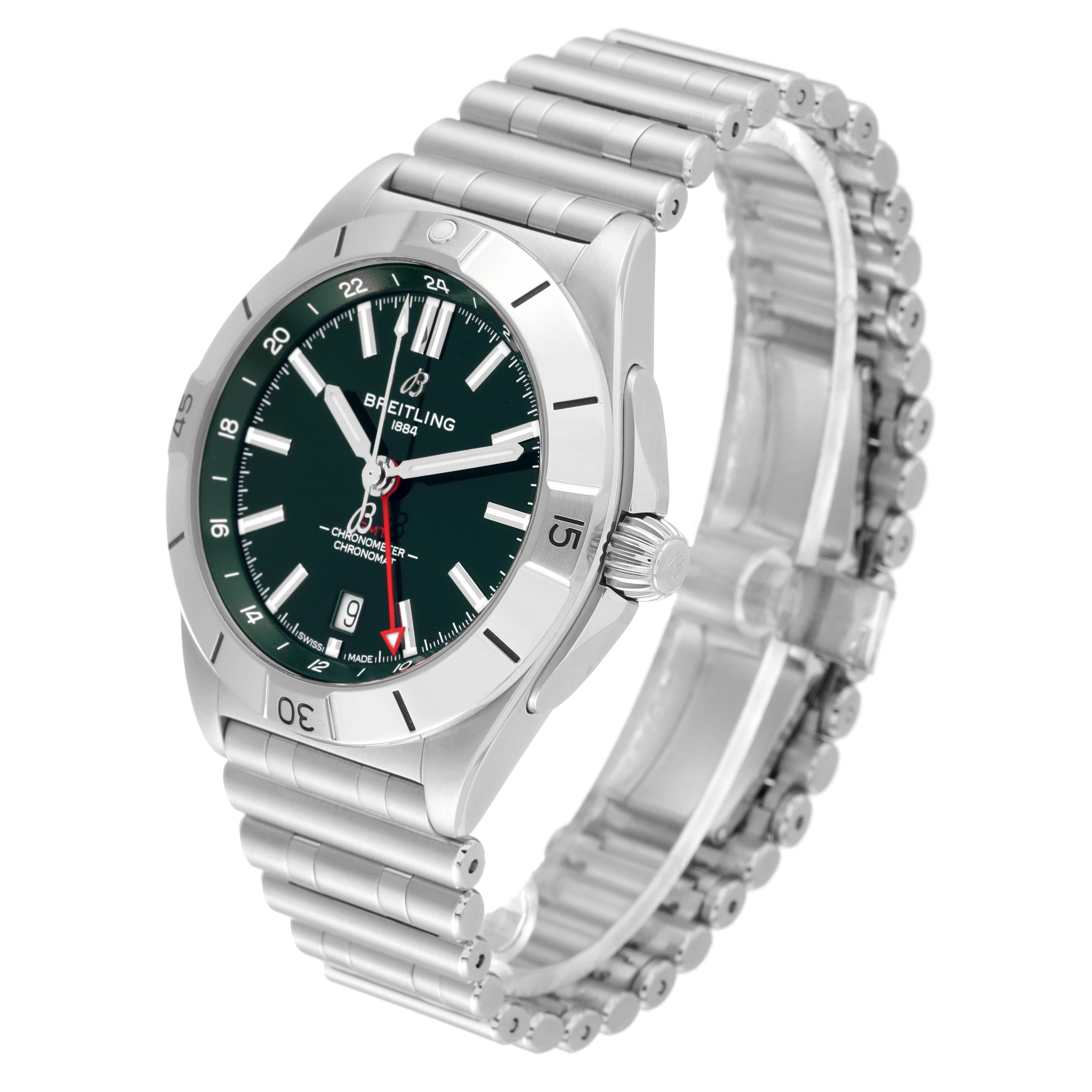 Breitling Chronomat GMT 40 Green Dial Steel Mens Watch A32398 Box Card 5