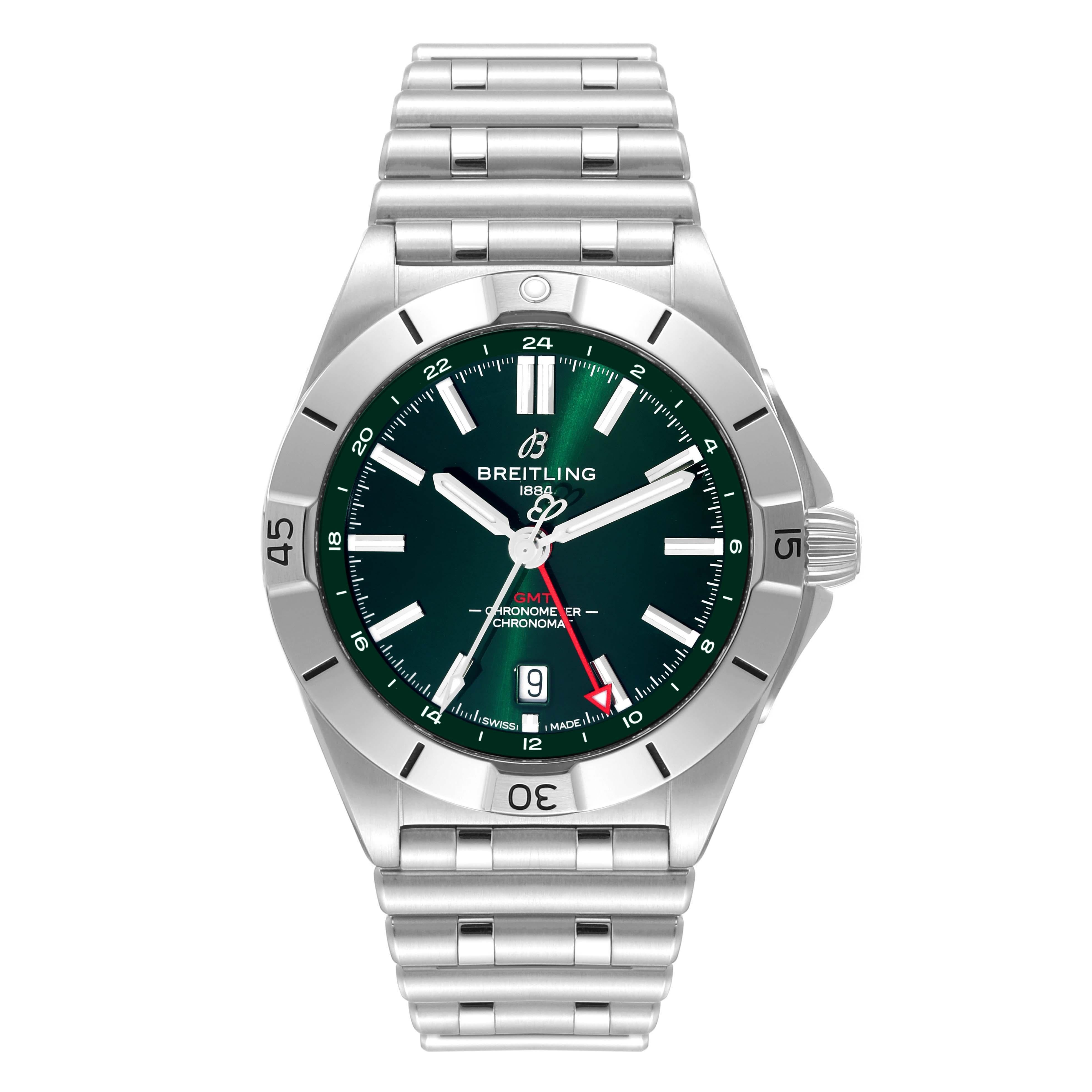 Breitling Chronomat GMT 40 Green Dial Steel Mens Watch A32398 Box Card 1
