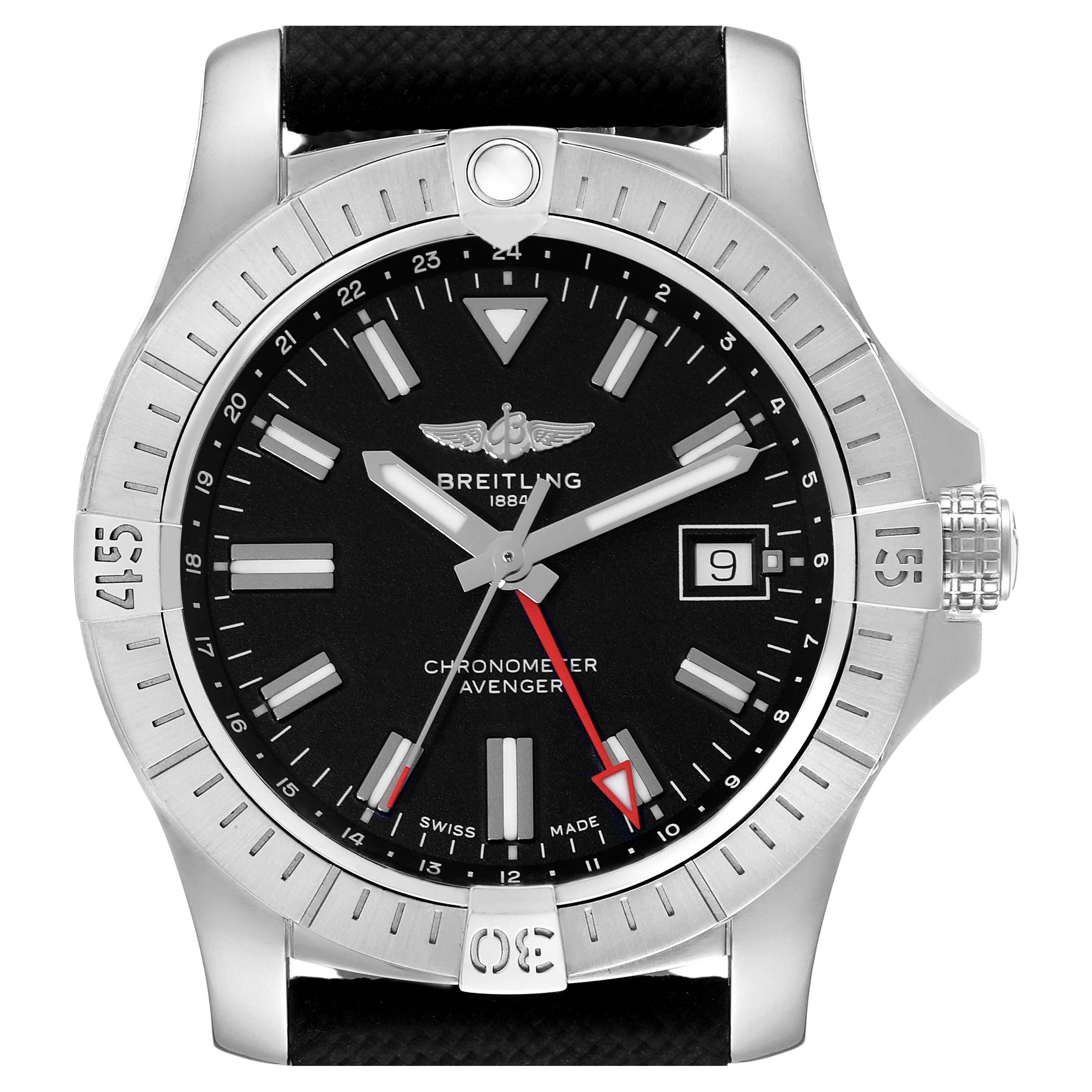 Breitling Chronomat GMT Stahl-Herrenuhr A32397 Box Card mit schwarzem Zifferblatt im Angebot