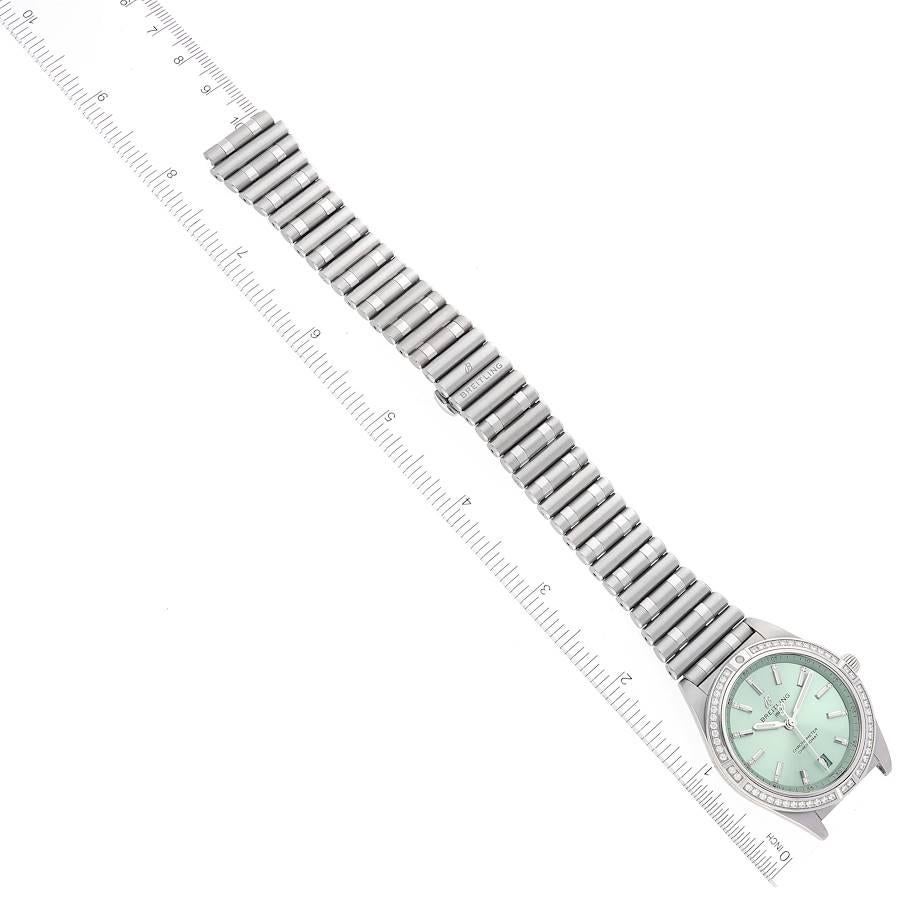Breitling Chronomat Green Dial Steel Diamond Ladies Watch A10380 Box Card 5