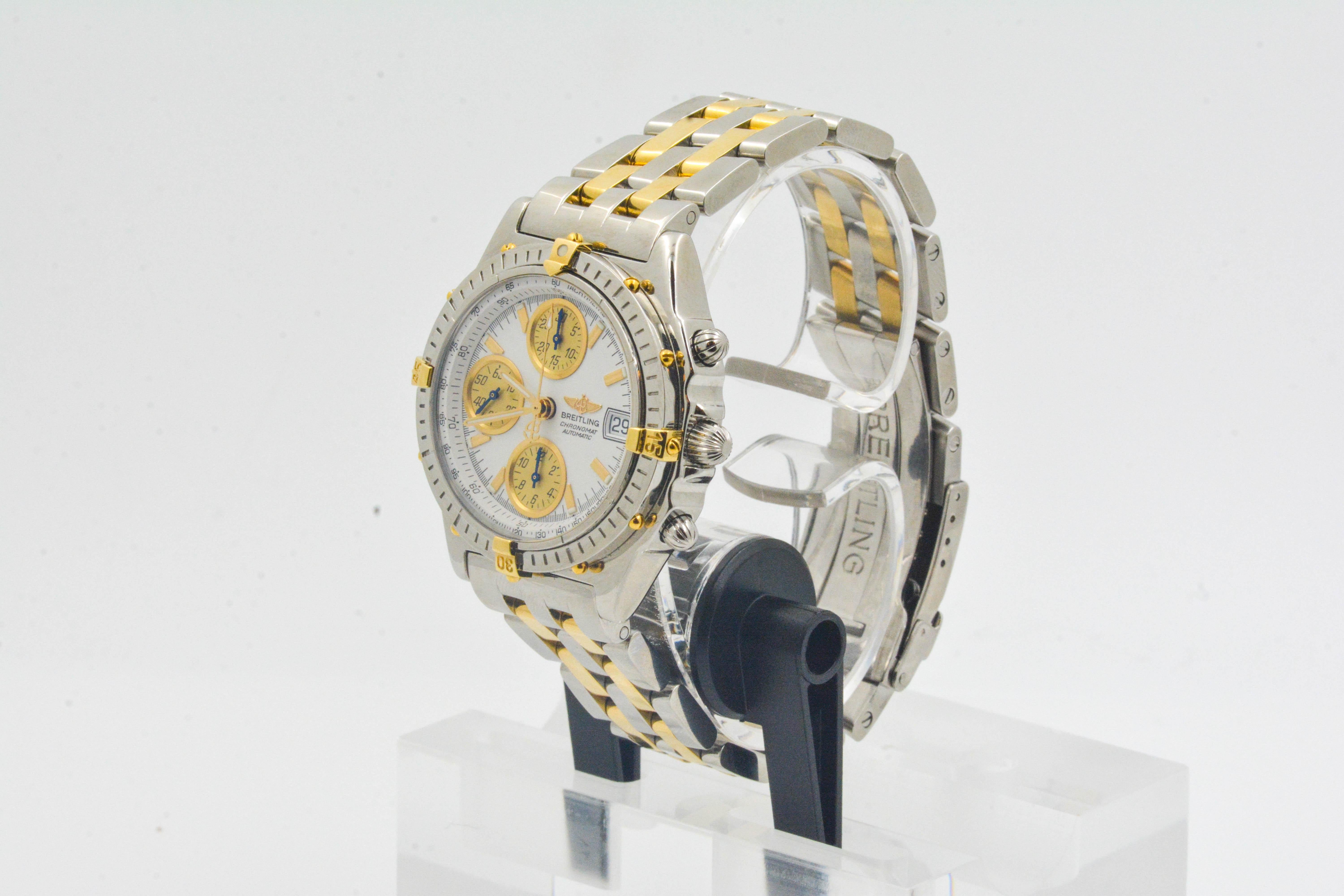 Breitling Chronomat Stainless Steel and 18 Karat Yellow Gold Watch In Excellent Condition In Dallas, TX