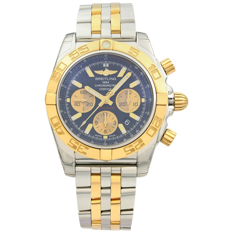 18 Karat Gold Uhr mit schwarzem Zifferblatt von Breitling Chronomat Stahl  CB011012/B968-357C im Angebot bei 1stDibs