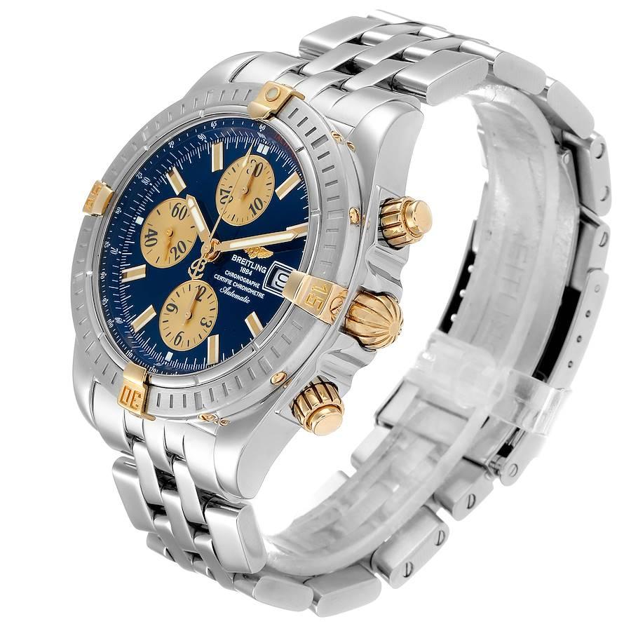 Breitling Chronomat Steel 18 Karat Yellow Gold Blue Dial Men's Watch B13356 For Sale 1