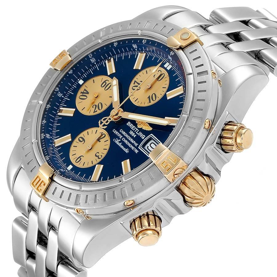 Breitling Chronomat Steel 18 Karat Yellow Gold Blue Dial Men's Watch B13356 For Sale 2