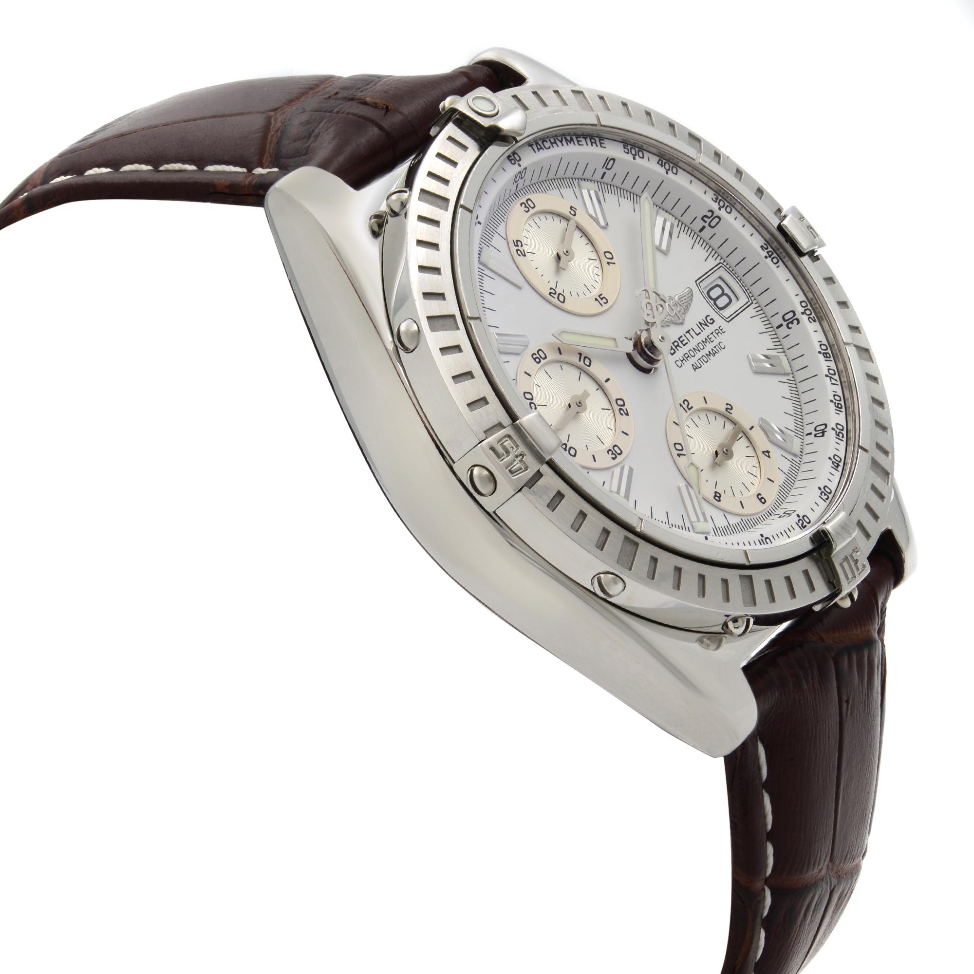 Breitling Chronomat Steel White Sticks Date Dial Automatic Men's Watch A13352 In Excellent Condition In New York, NY