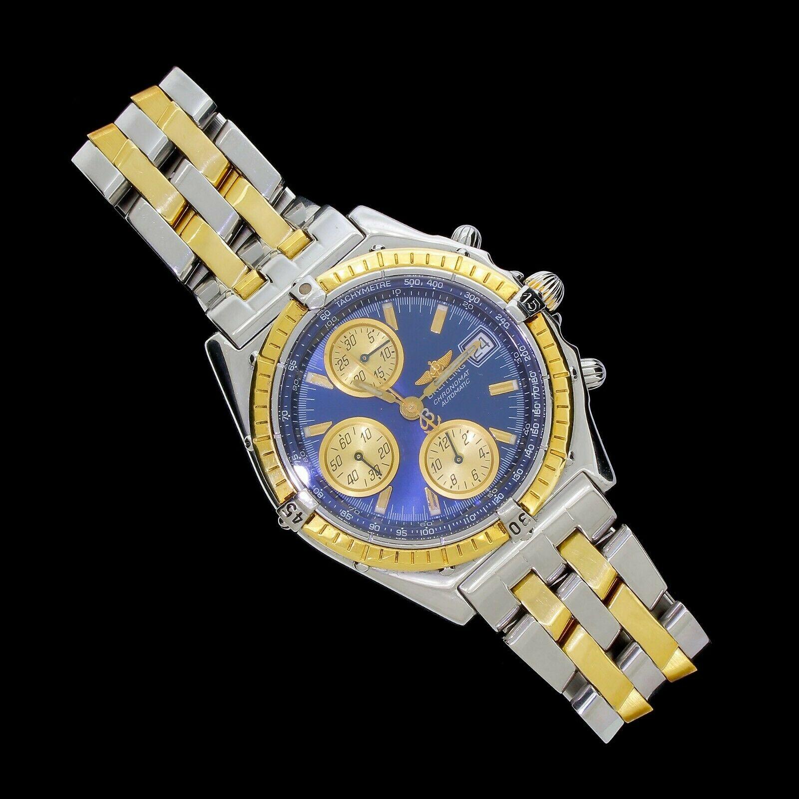 Breitling Chronomat Watch D13048 Blue Dial Stainless & Gold Pilot Band Bracelet 1