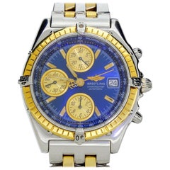 Vintage Breitling Chronomat Watch D13048 Blue Dial Stainless & Gold Pilot Band Bracelet