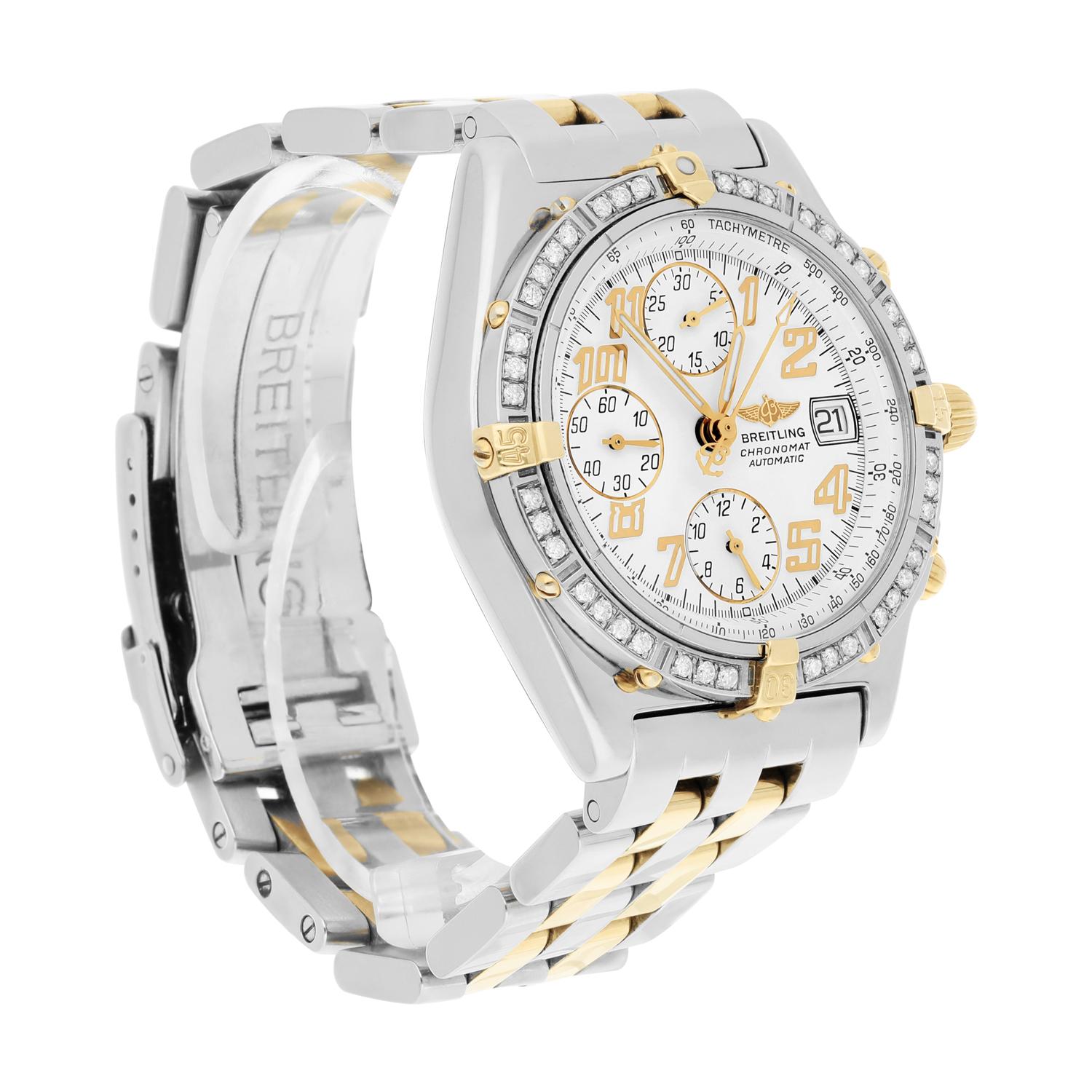 Breitling Chronomat Weißes Zifferblatt 39MM Stahl & 18K Gelbgold B13350 Diamant-Lünette im Angebot 2