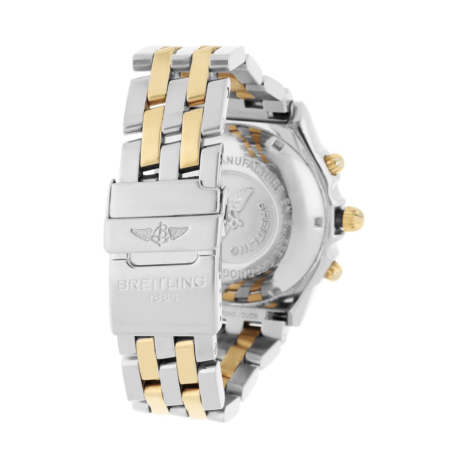 Breitling Chronomat White Dial 39MM Steel & 18K Yellow Gold B13350 Diamond Bezel For Sale 3