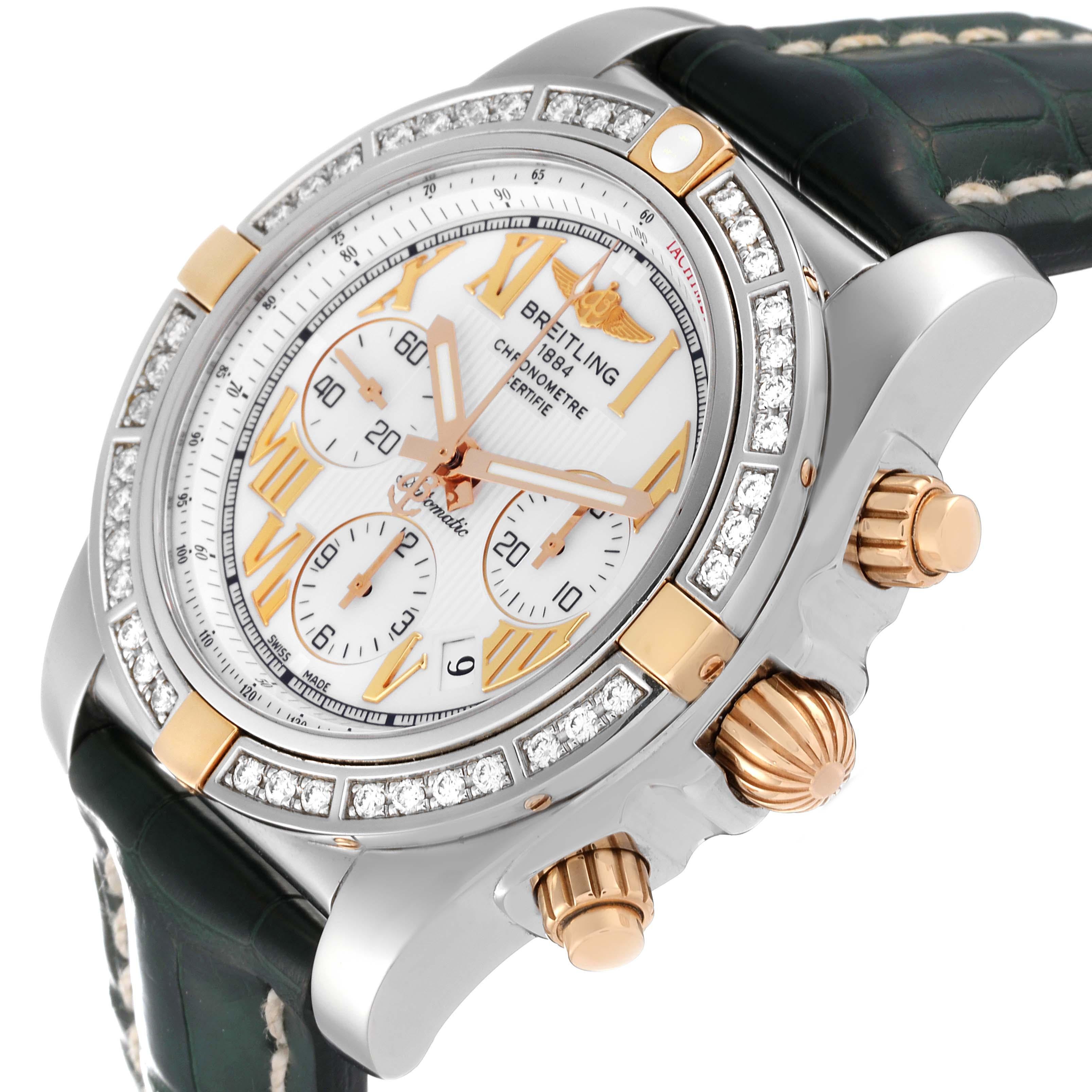 Men's Breitling Chronomat White Dial Steel Rose Gold Diamond Mens Watch IB0110 For Sale