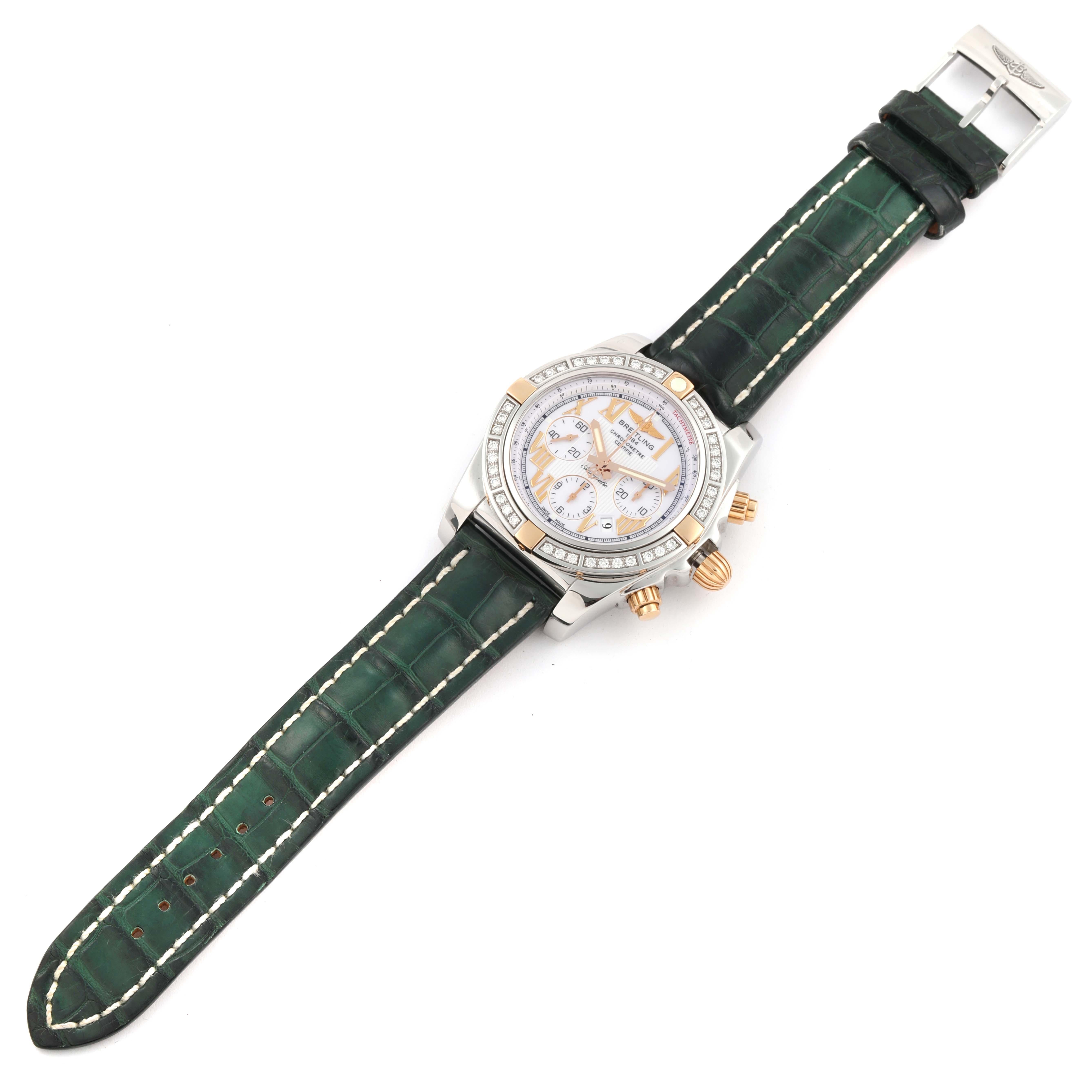 Breitling Chronomat White Dial Steel Rose Gold Diamond Mens Watch IB0110 For Sale 4