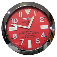 Vintage Breitling Chronometer Luxury Fluted Bezel Luminous Red Face Wall Clock