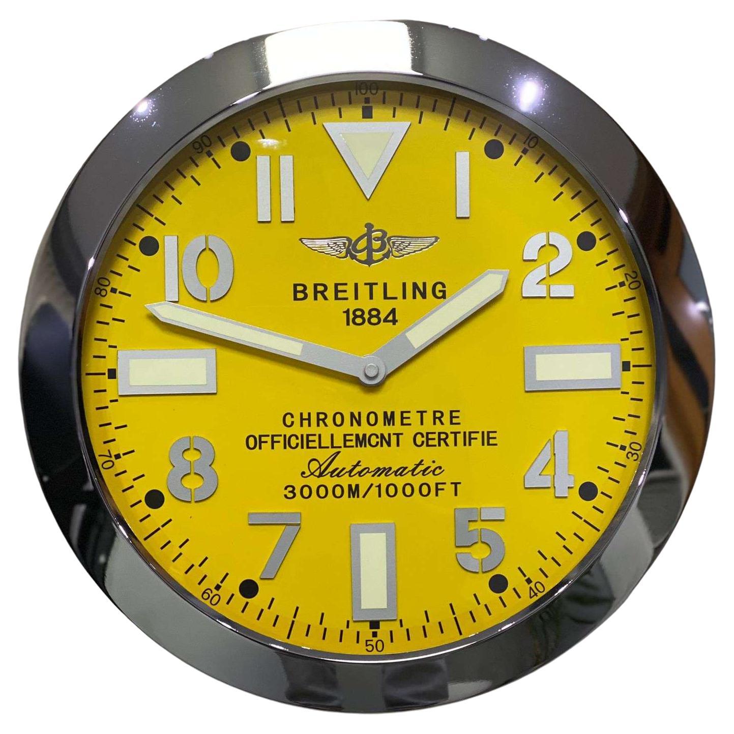 Breitling Chronometer Luxury Fluted Bezel Luminous Yellow Face Wall Clock For Sale