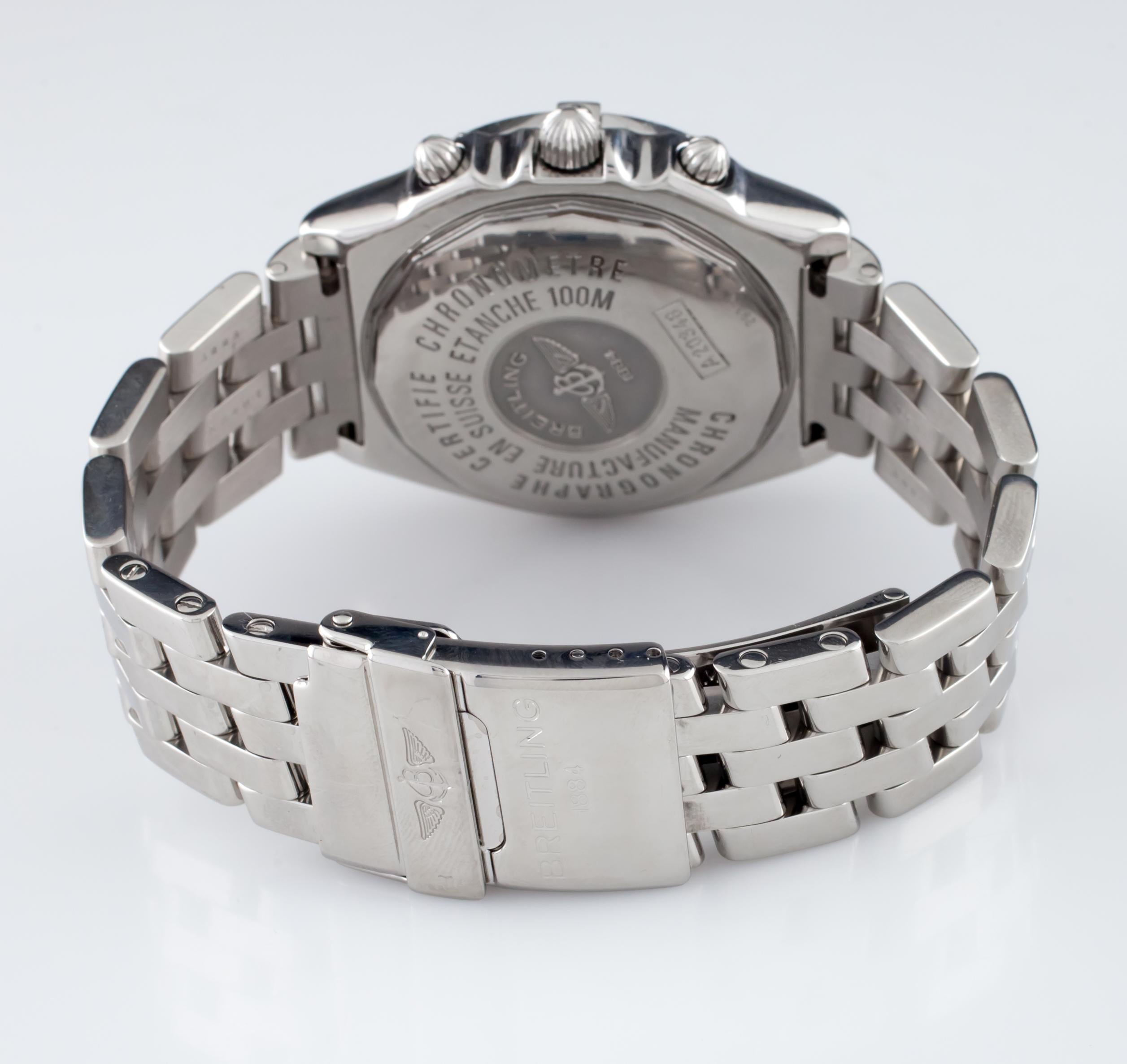 Breitling Chronometre Longitude SS Automatic Men's Watch A20348 w/ Diamond Bezel In Excellent Condition In Sherman Oaks, CA