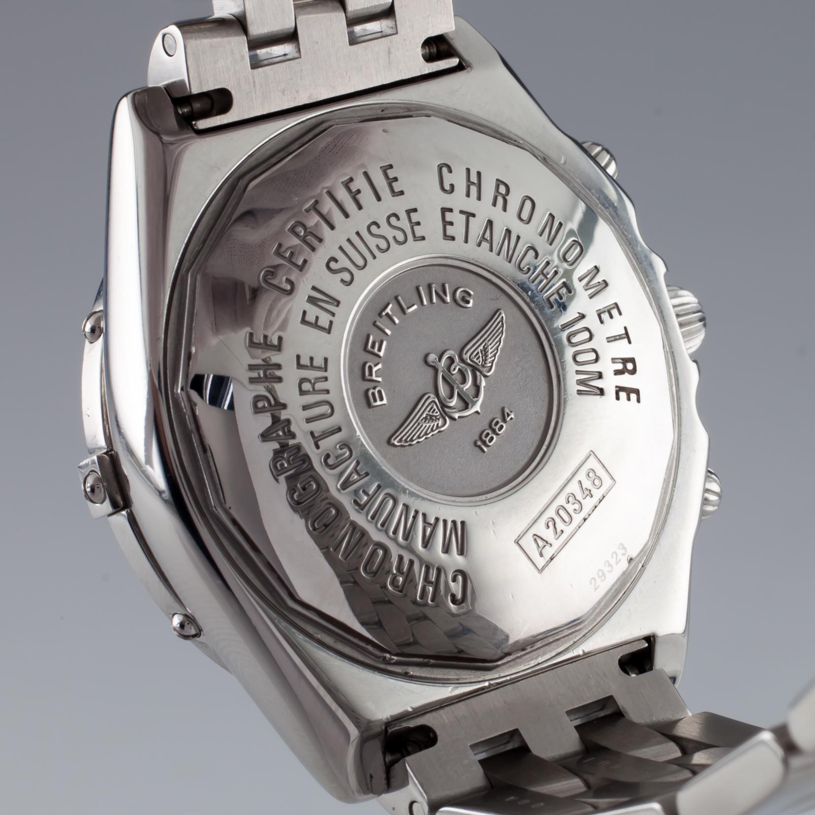 Modern Breitling Chronometre Longitude SS Automatic Men's Watch A20348 w/ Diamond Bezel For Sale