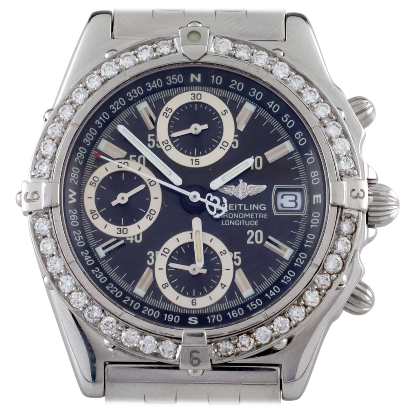Breitling Chronometre Longitude SS Automatik Herrenuhr A20348 mit Diamant-Lünette