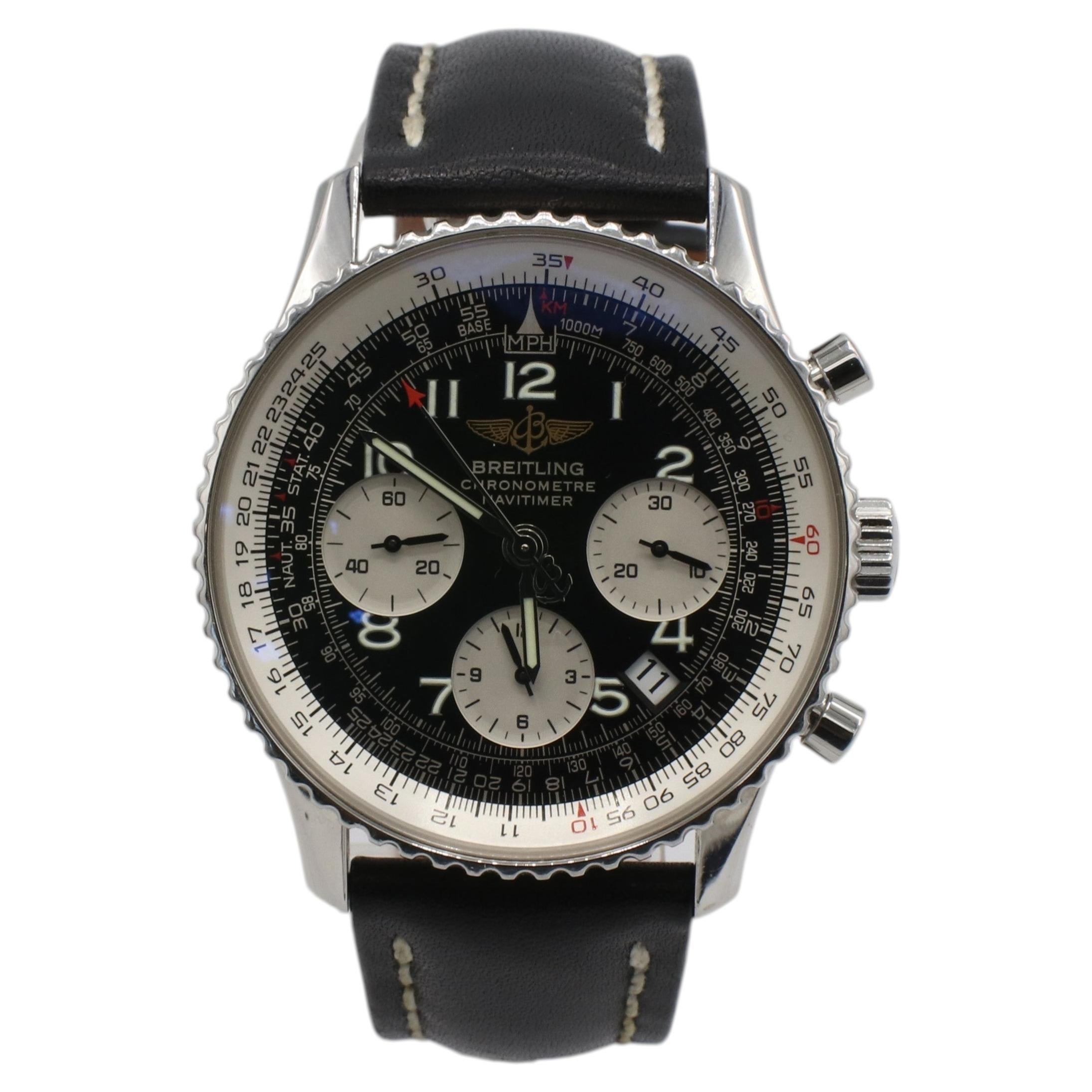 Breitling Chronometre Navitimer Stainless Steel Leather Strap Mens Watch A23322 For Sale