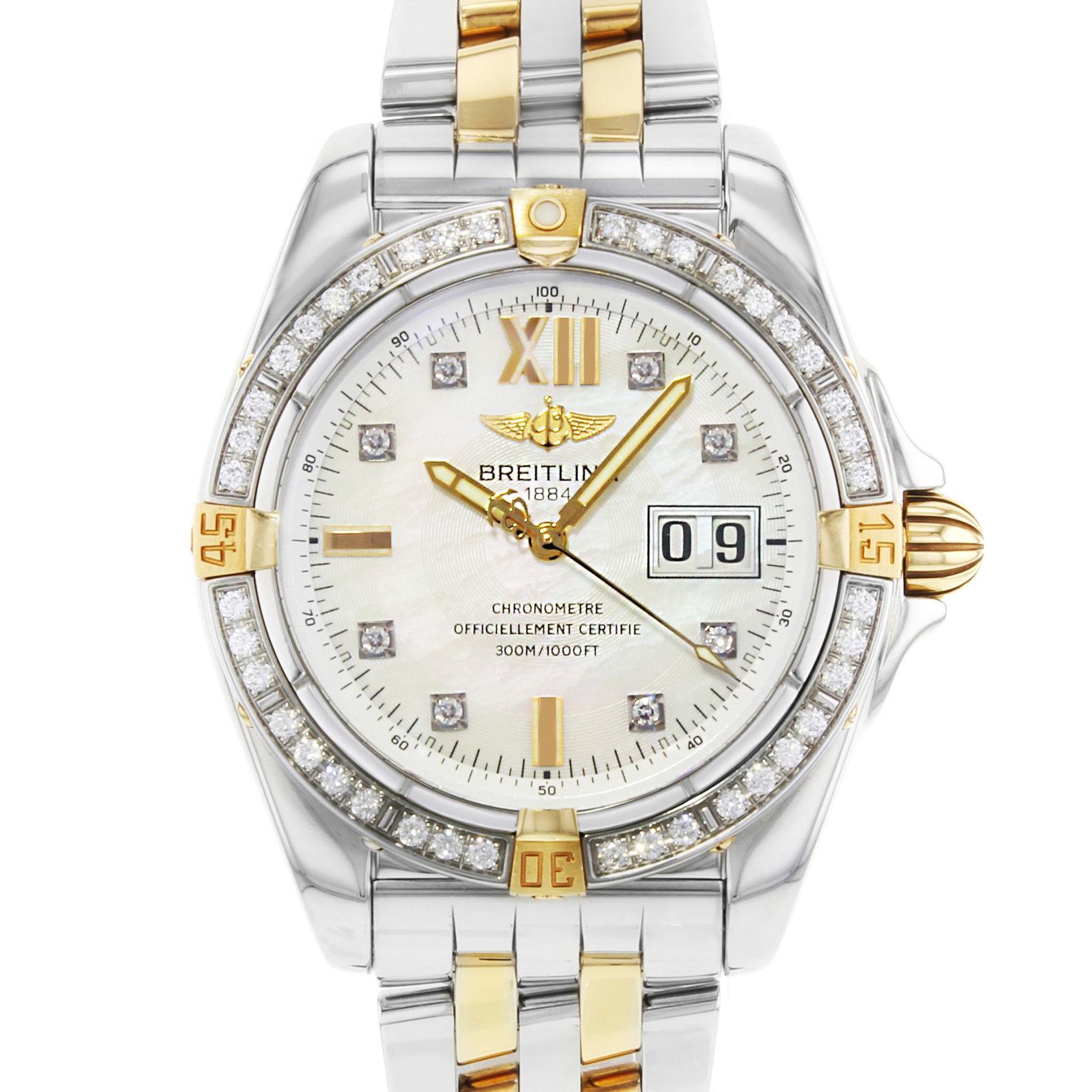 (20339)
This pre-owned Breitling Cockpit B49350 is a beautiful men's timepiece that is powered by an automatic movement which is cased in a stainless steel case. It has a round shape face, date, diamonds dial and has hand diamonds style markers. It