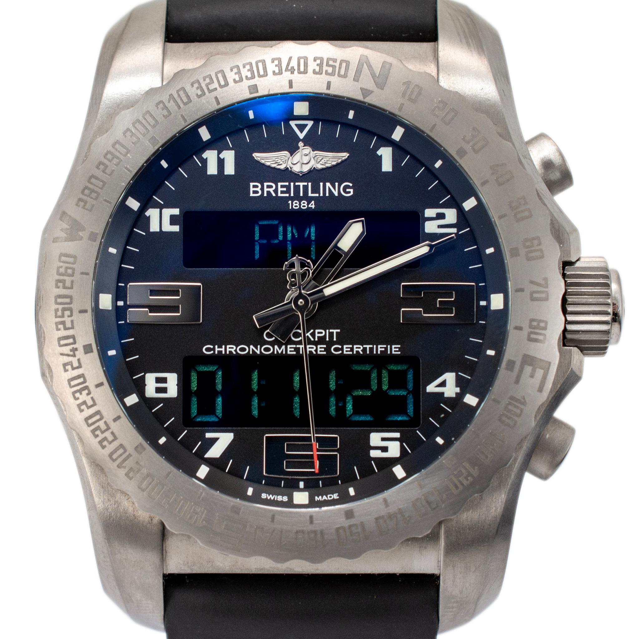 Marke: Breitling

Geschlecht: Männer

Metall-Typ: Titan

Durchmesser: 46,00 mm

Gewicht: 131,25 Gramm

Eine Herrenuhr aus Titan von BREITLING Swiss made mit Originalbox und Papieren. Das Metall wurde getestet und als Titan eingestuft. Die Marke