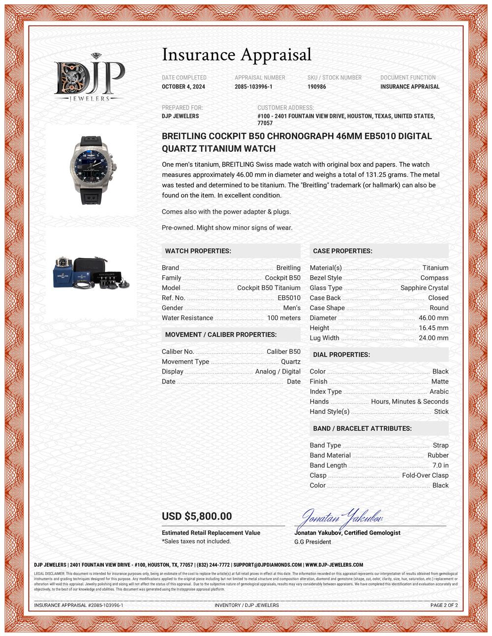 Breitling Cockpit B50 Chronograph 46MM EB5010 Digitale Quarz- Titanuhr 3