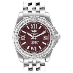 Breitling Cockpit Chronometer Burgunderfarbene Diamant-Damenuhr A17356