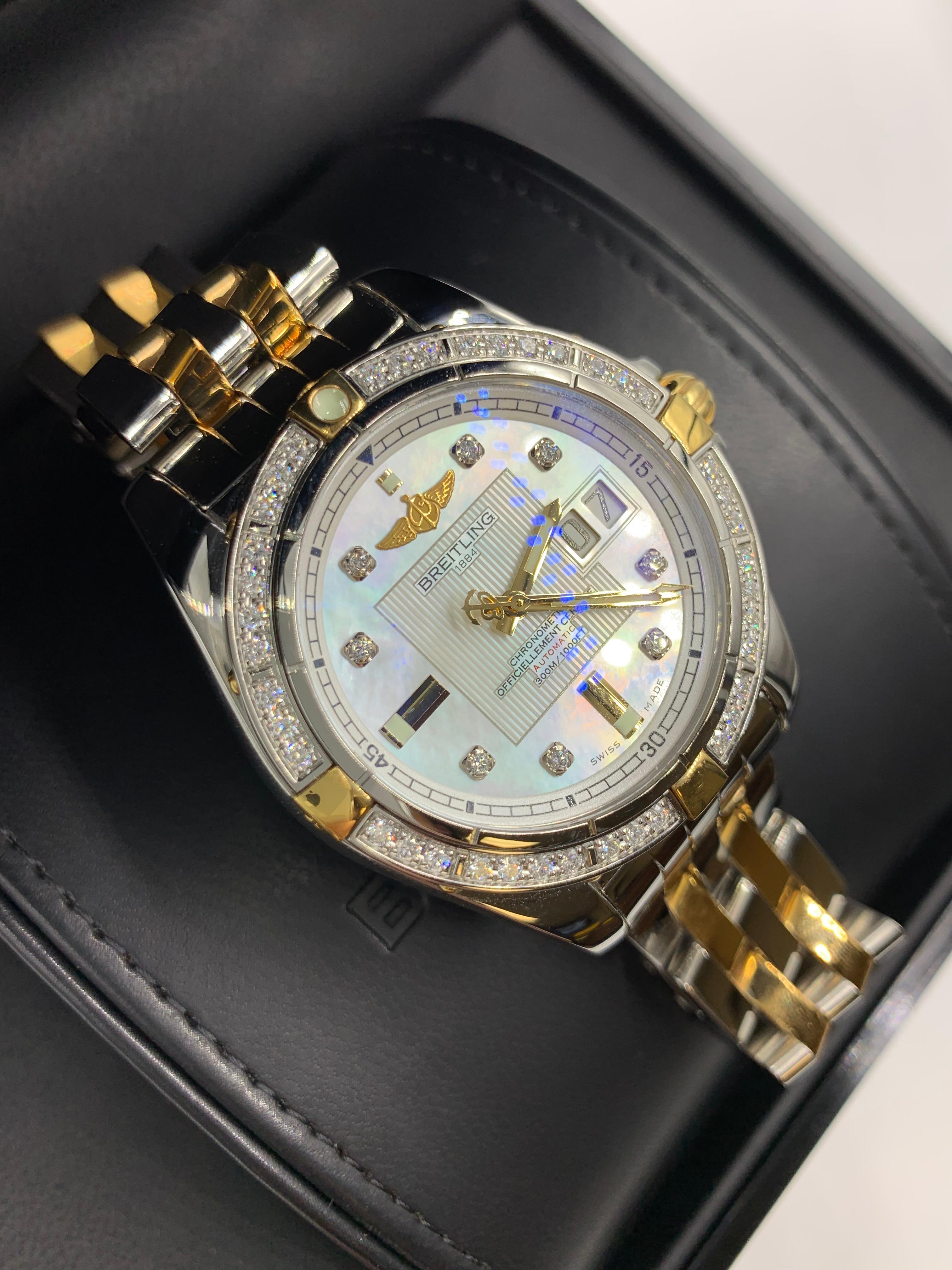 Contemporary Breitling Cockpit Galactic 41 Diamond Gold and Stainless Automatic Watch For Sale
