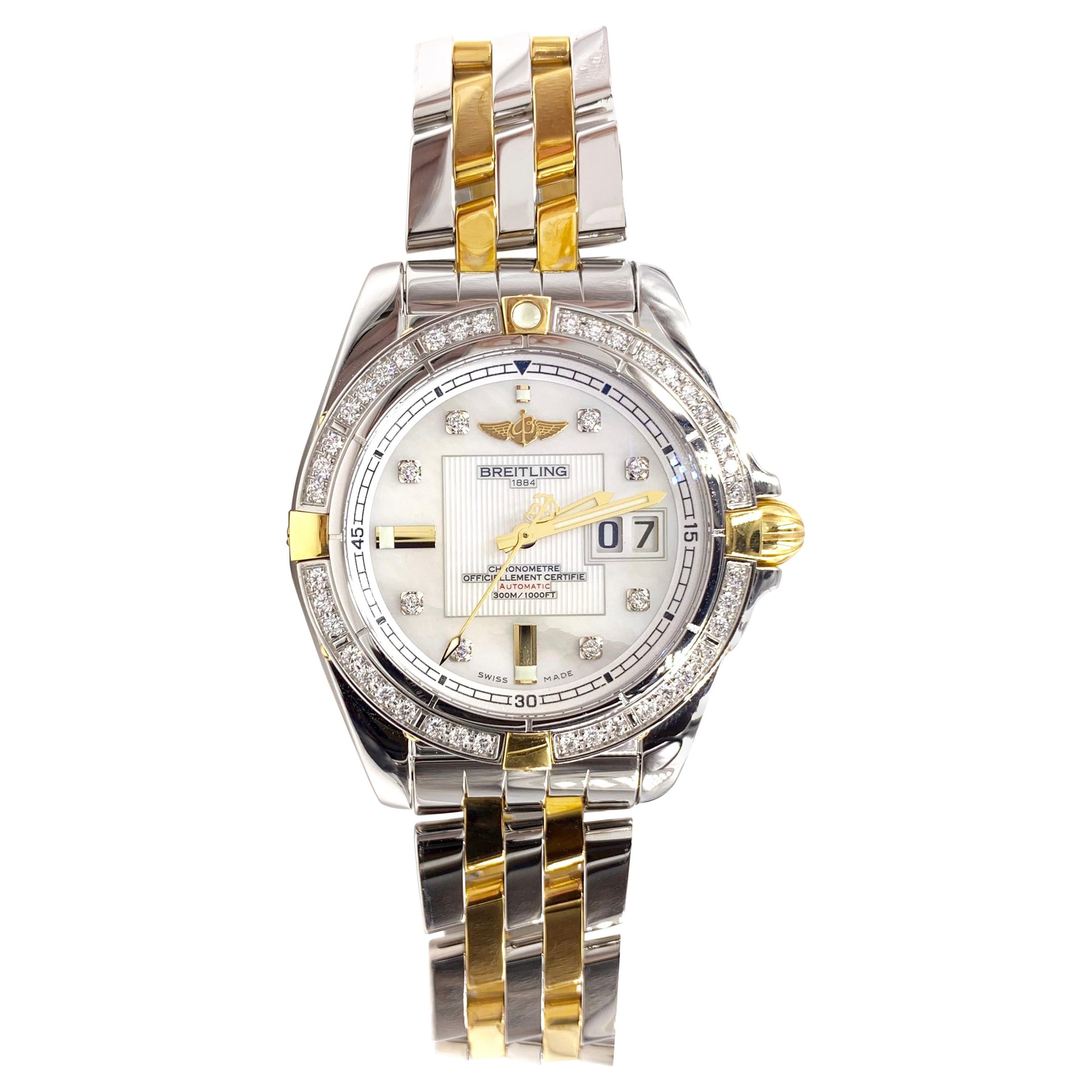 Breitling Cockpit Galactic 41 Diamond Gold and Stainless Automatic Watch For Sale