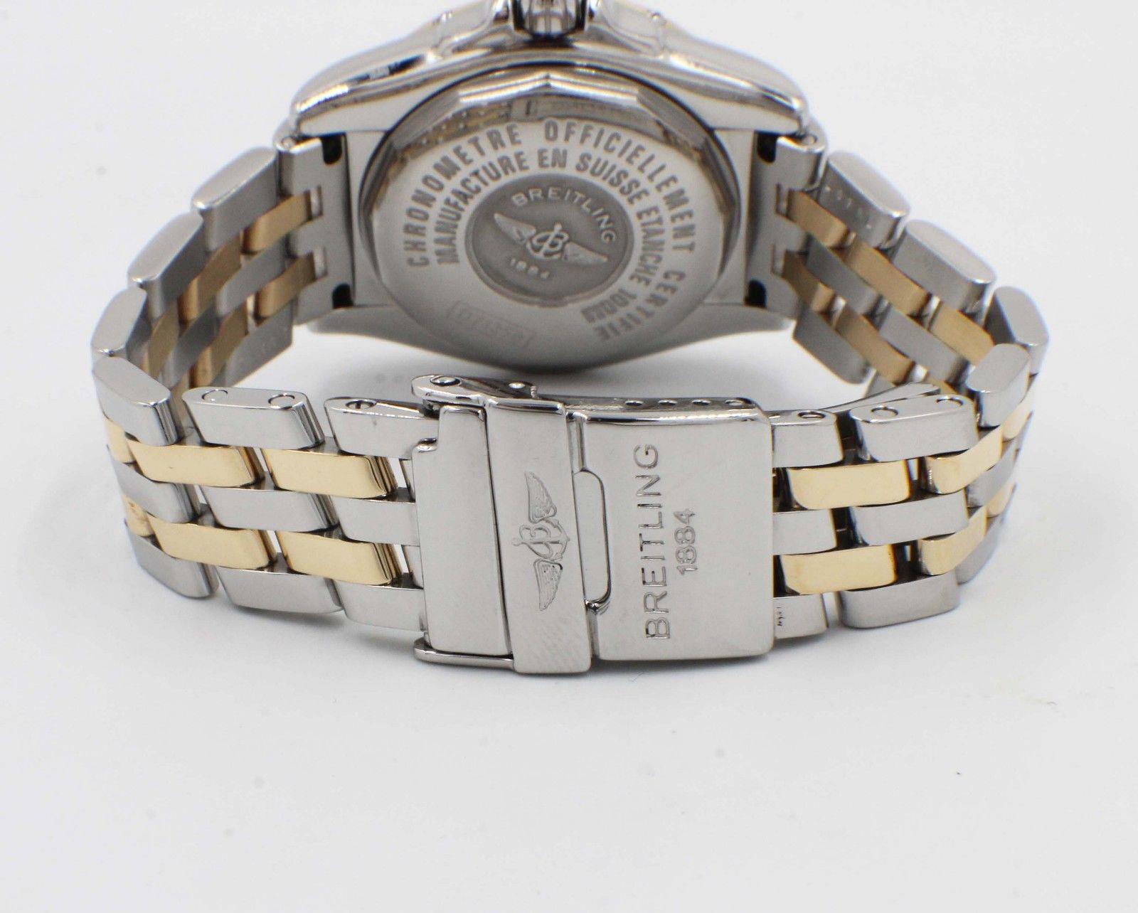 Breitling Cockpit Ladies D71356 MOP Diamond Dial 18K Gold & Steel Box Papers In Excellent Condition In San Diego, CA