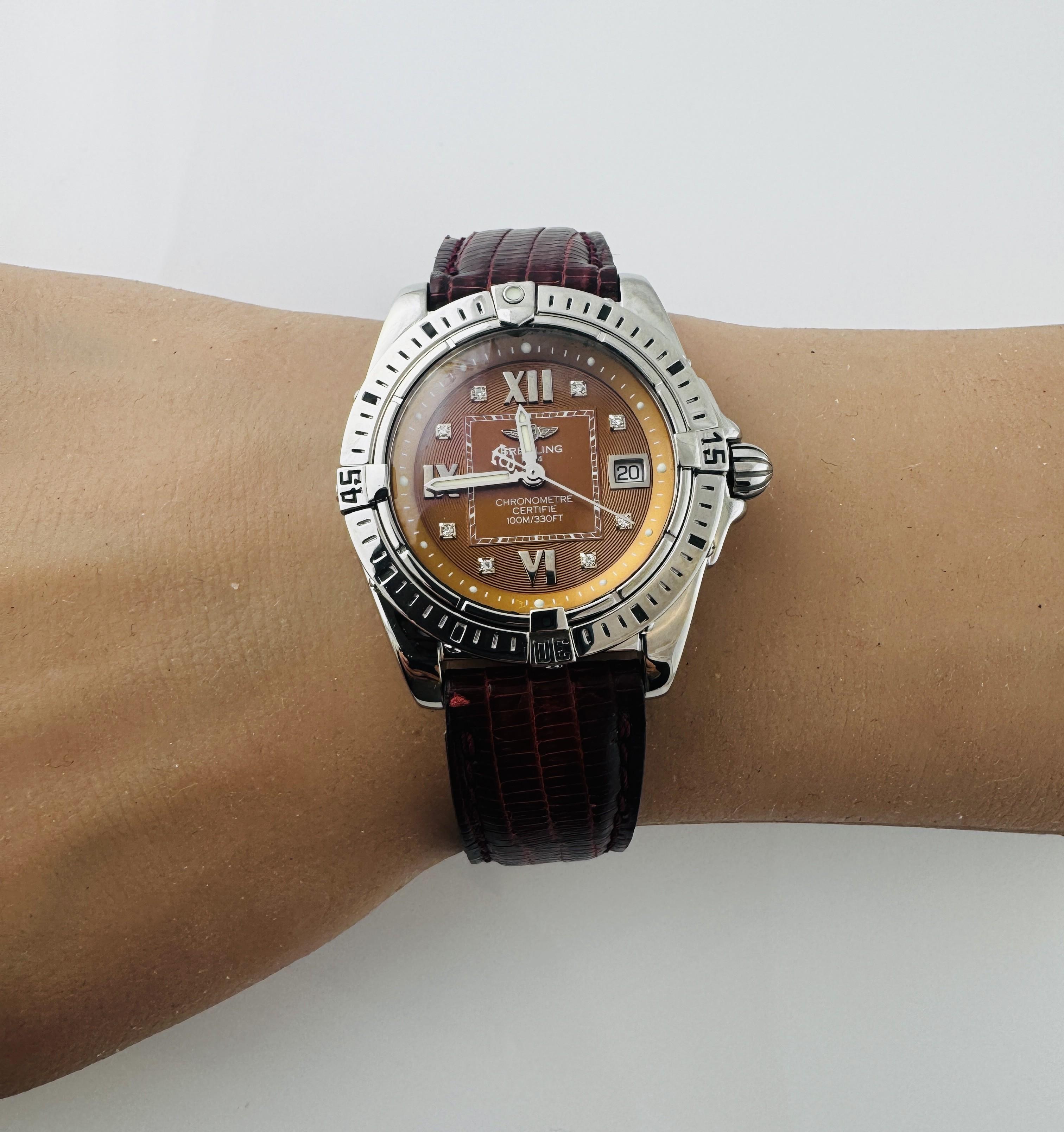 Orologio da donna Breitling Cockpit A71356 Quadrante in bronzo con diamanti #23247 in vendita 7