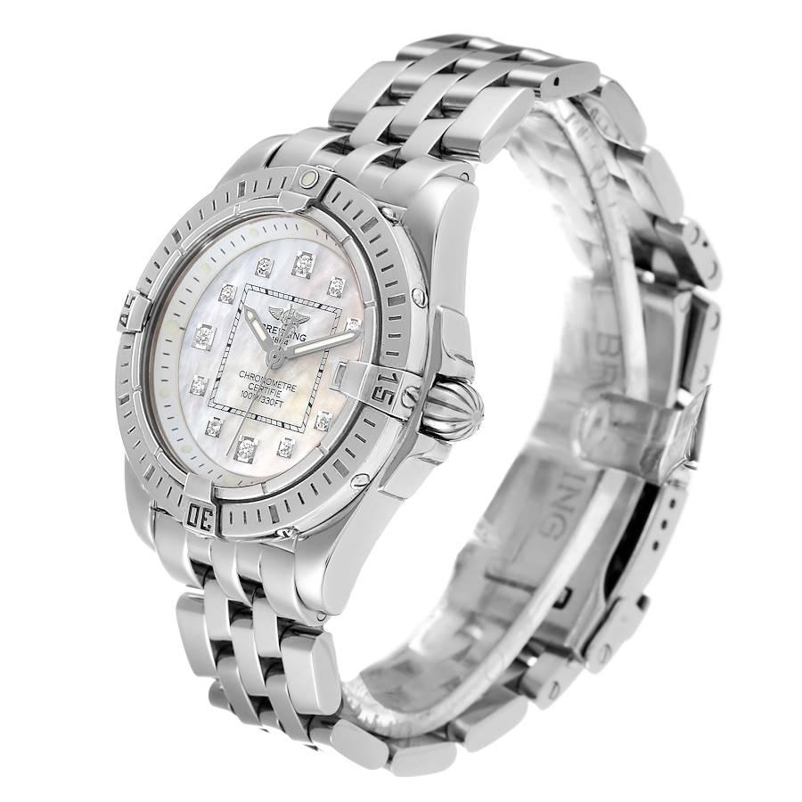 Breitling Cockpit Mother of Pearl Diamond Steel Ladies Watch A71356 In Excellent Condition In Atlanta, GA