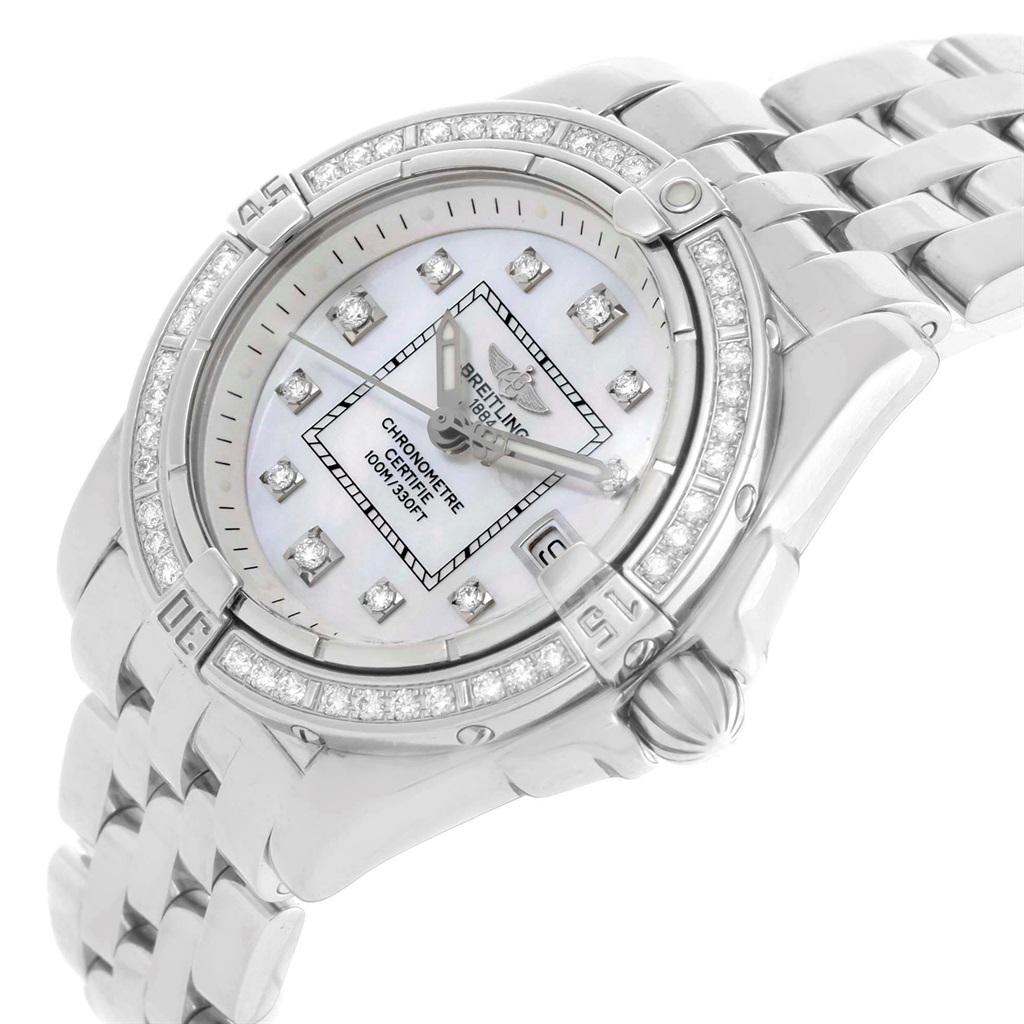 Breitling Cockpit Mother Pearl Diamond Dial Bezel Ladies Watch A71356 3