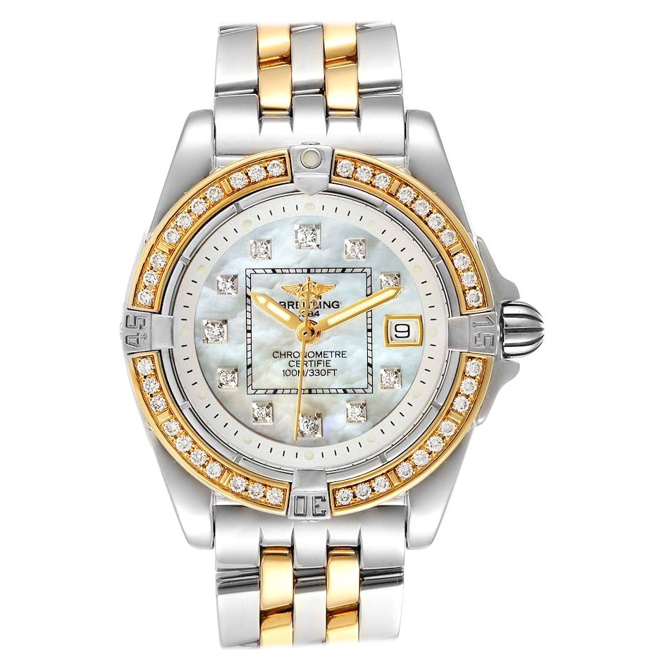 Cockpit Stahl 18K Gelbgold Diamant-Uhr D71356 Box Papiere von Breitling im Angebot