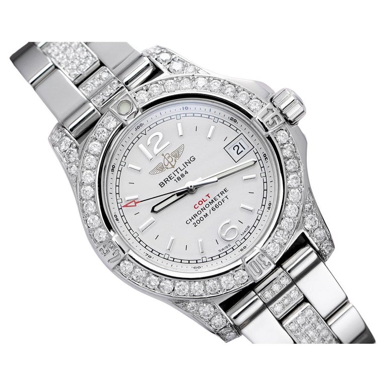 Breitling Montre pour femme 33 A77388 à cadran blanc en acier inoxydable et  diamants En vente sur 1stDibs | montre breitling femme ancienne