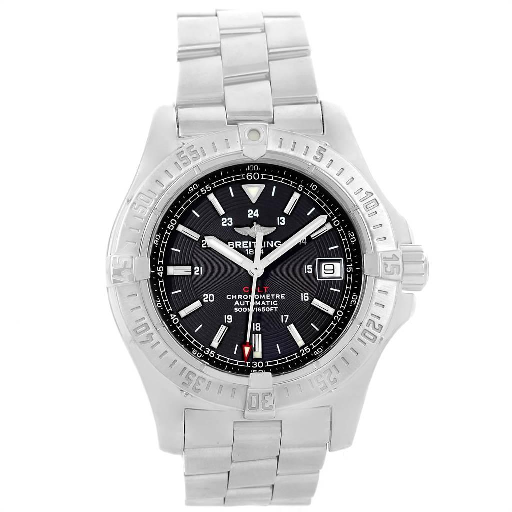 Breitling Colt 41mm Black Dial Automatic Steel Mens Watch A17380. Automatic self-winding chronometer movement. Stainless steel case 41 mm in diameter. Breitling logo on a crown. Stainless steel unidirectional rotating bezel. 0-60 elapsed-time. Four