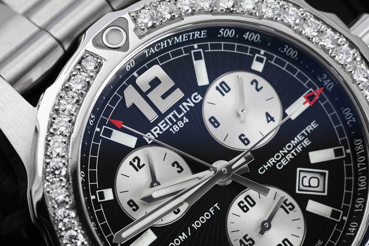 Breitling Colt 44 Stainless Steel Watch for Men with Diamonds on the Bezel, Black Dial A73387