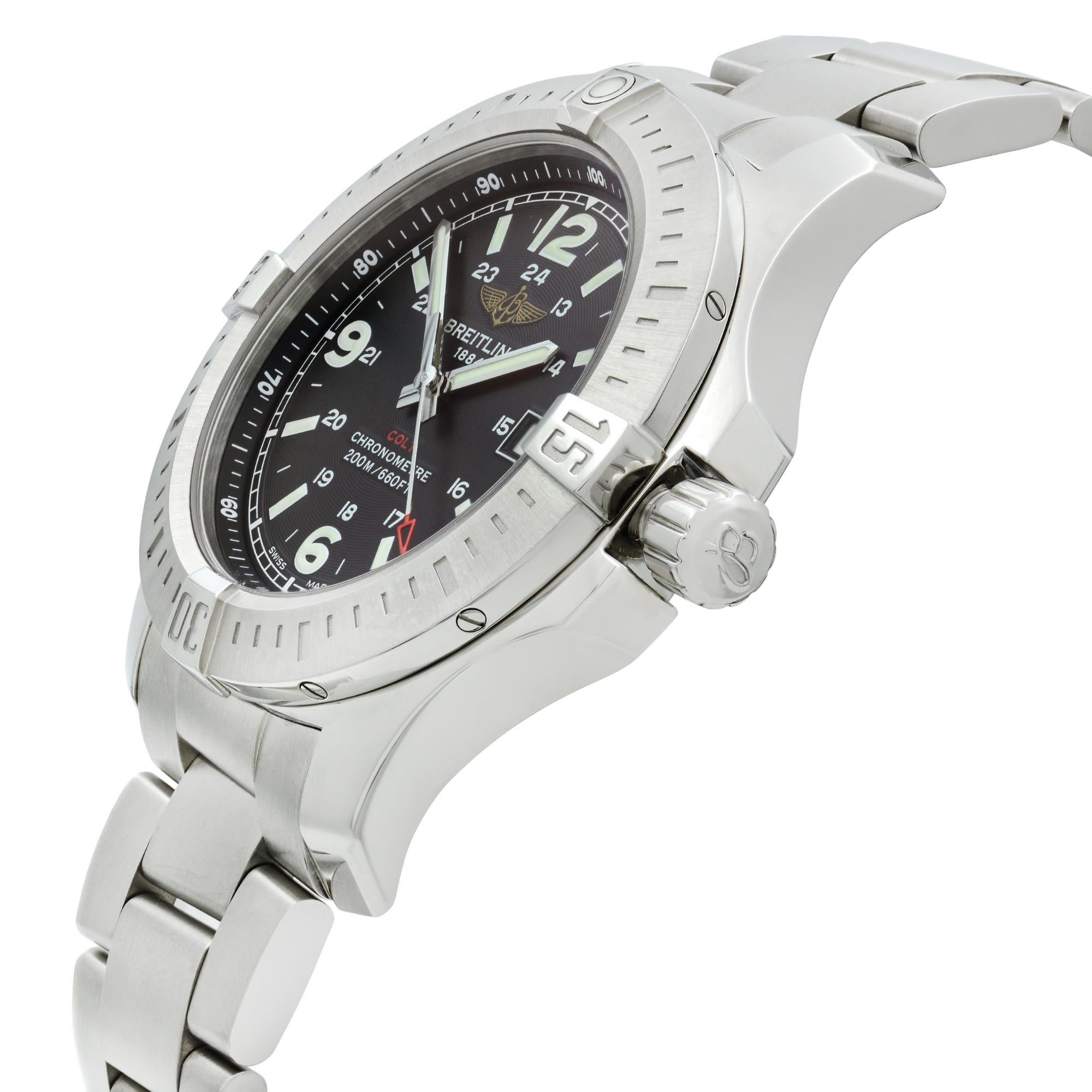 Breitling Colt Steel Black Dial Quartz Men's Watch A7438811/BD45-173A In New Condition In New York, NY