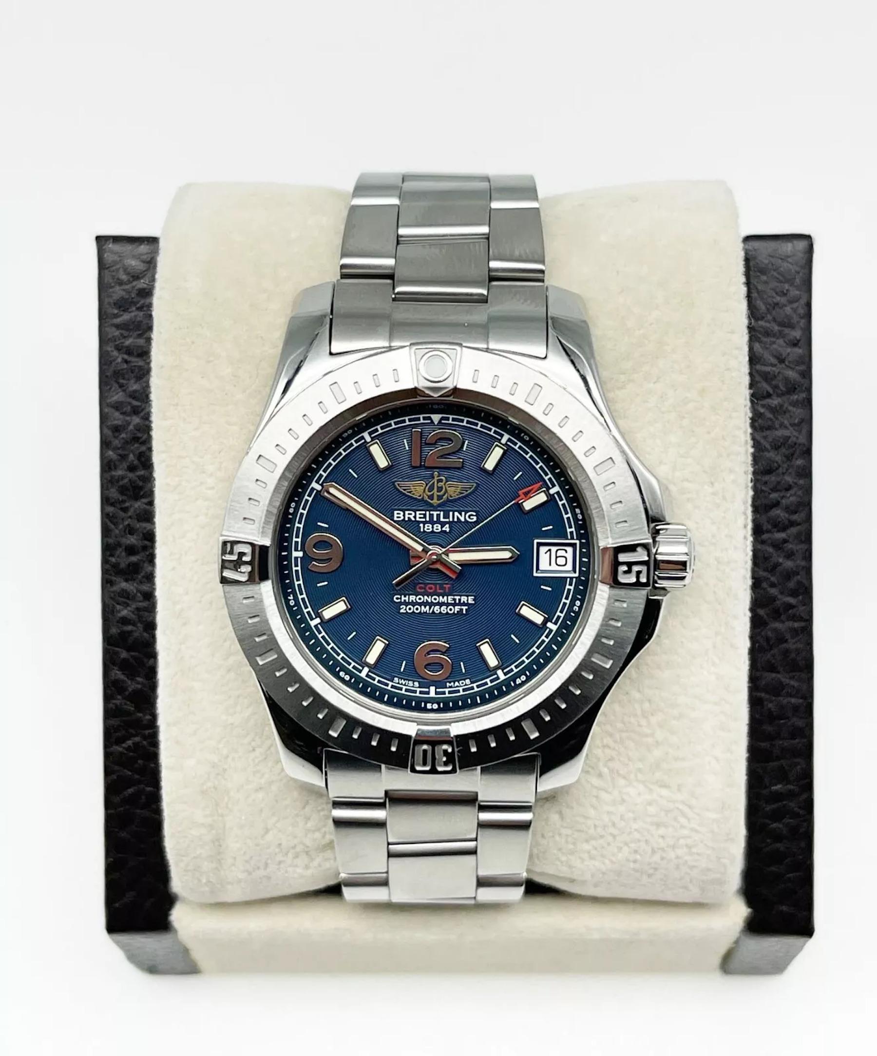Breitling Colt A74389 36mm Blue Dial Stainless Steel Box Booklet For Sale 3