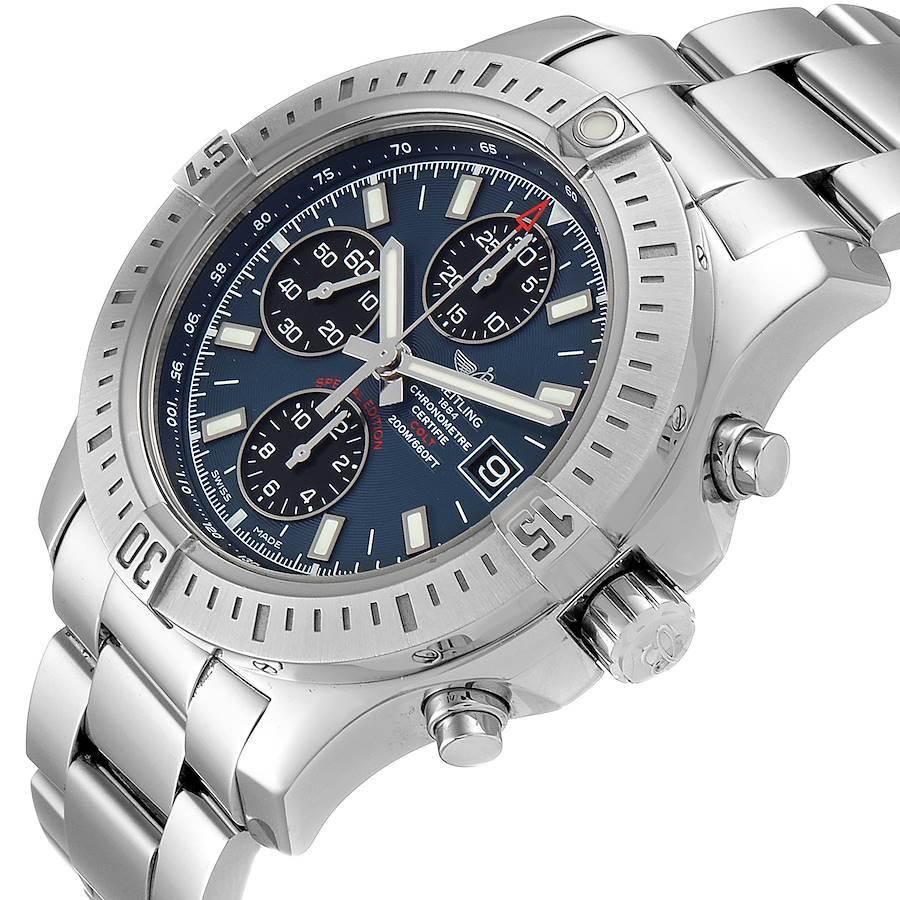 Men's Breitling Colt Blue Dial Automatic Chronograph Steel Mens Watch A13388 Box Paper For Sale