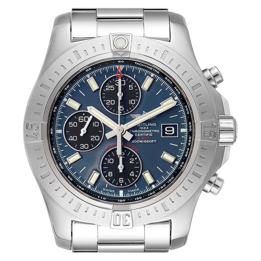 Breitling Colt Blue Dial Automatic Chronograph Steel Mens Watch A13388 Box Paper For Sale