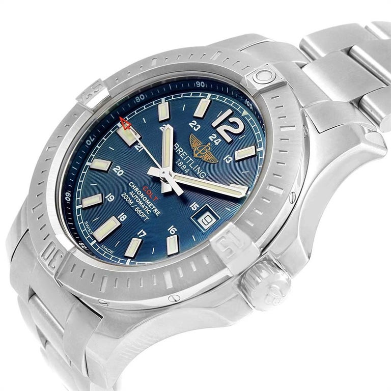 Breitling Colt Blue Dial Automatic Steel Men's Watch A17388 Box Papers ...