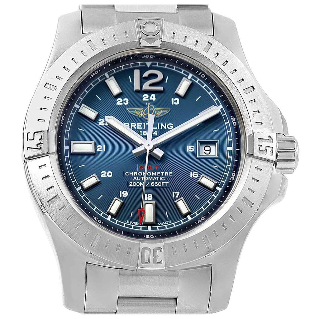 Breitling Colt Blue Dial Automatic Steel Men's Watch A17388 Box Papers