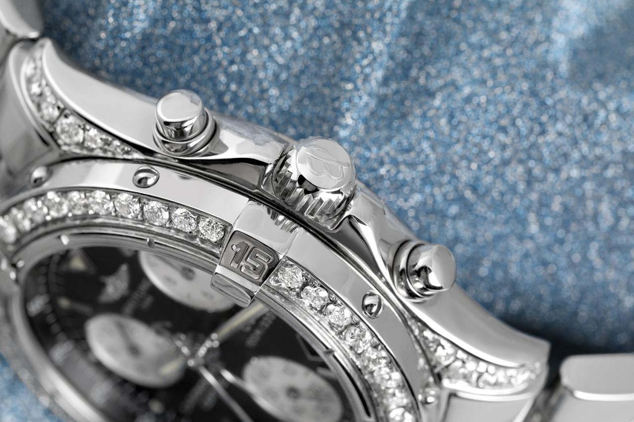 Breitling Colt Chronograph Black Dial Custom Diamond Watch Middle Diamond Bracelet A73350