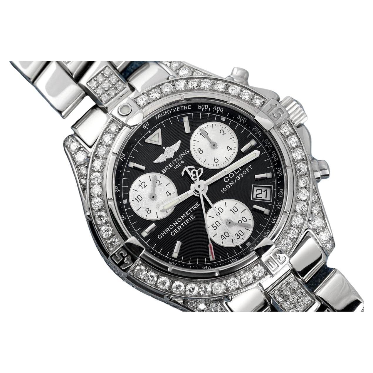 Breitling Colt Chrono Armband mit schwarzem Zifferblatt, maßgefertigtes Diamantuhr-Armband