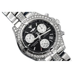 Breitling Montre chrono à collier noir avec cadran personnalisé et bracelet moyen en diamants