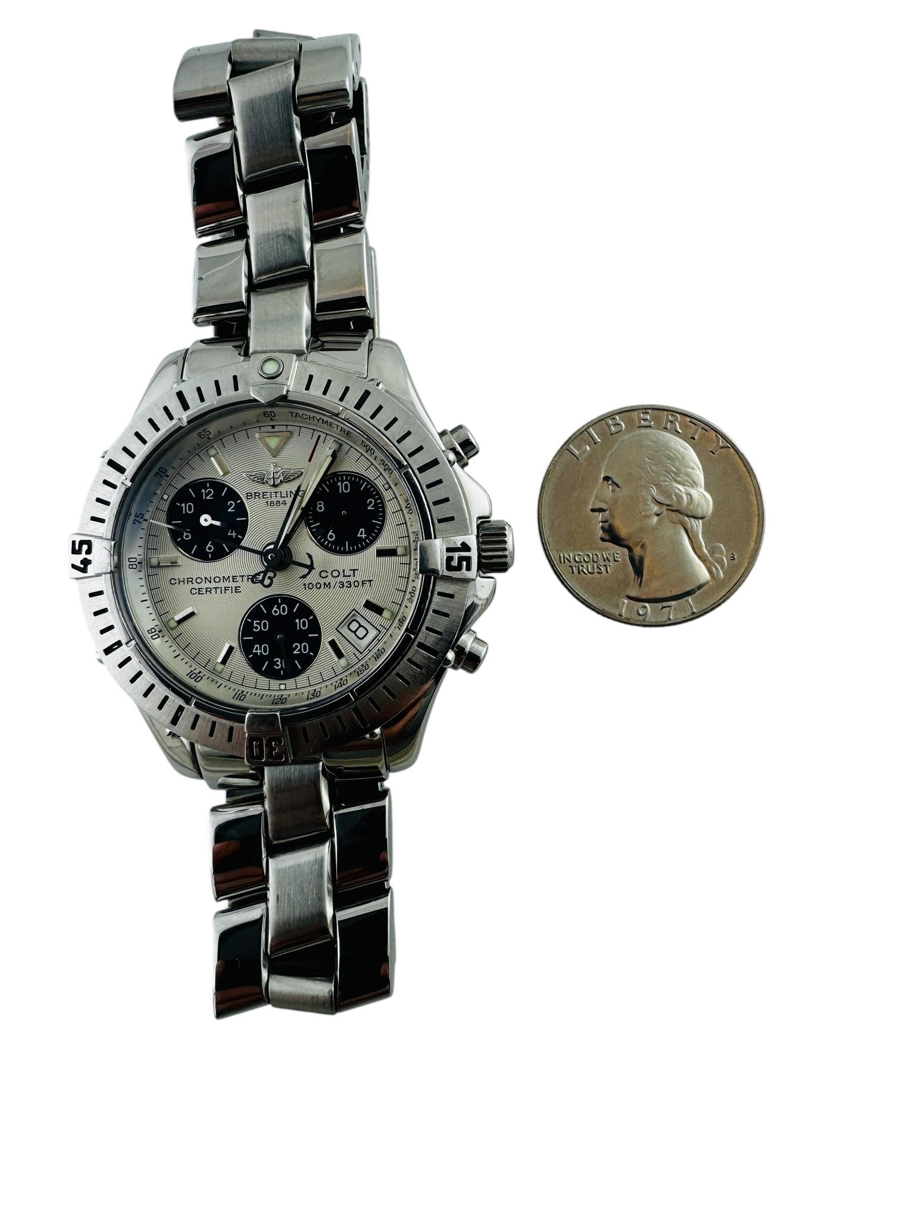 Breitling Colt Chronograph A73350 Silver Blue Dial Quartz Watch #20813 For Sale 5
